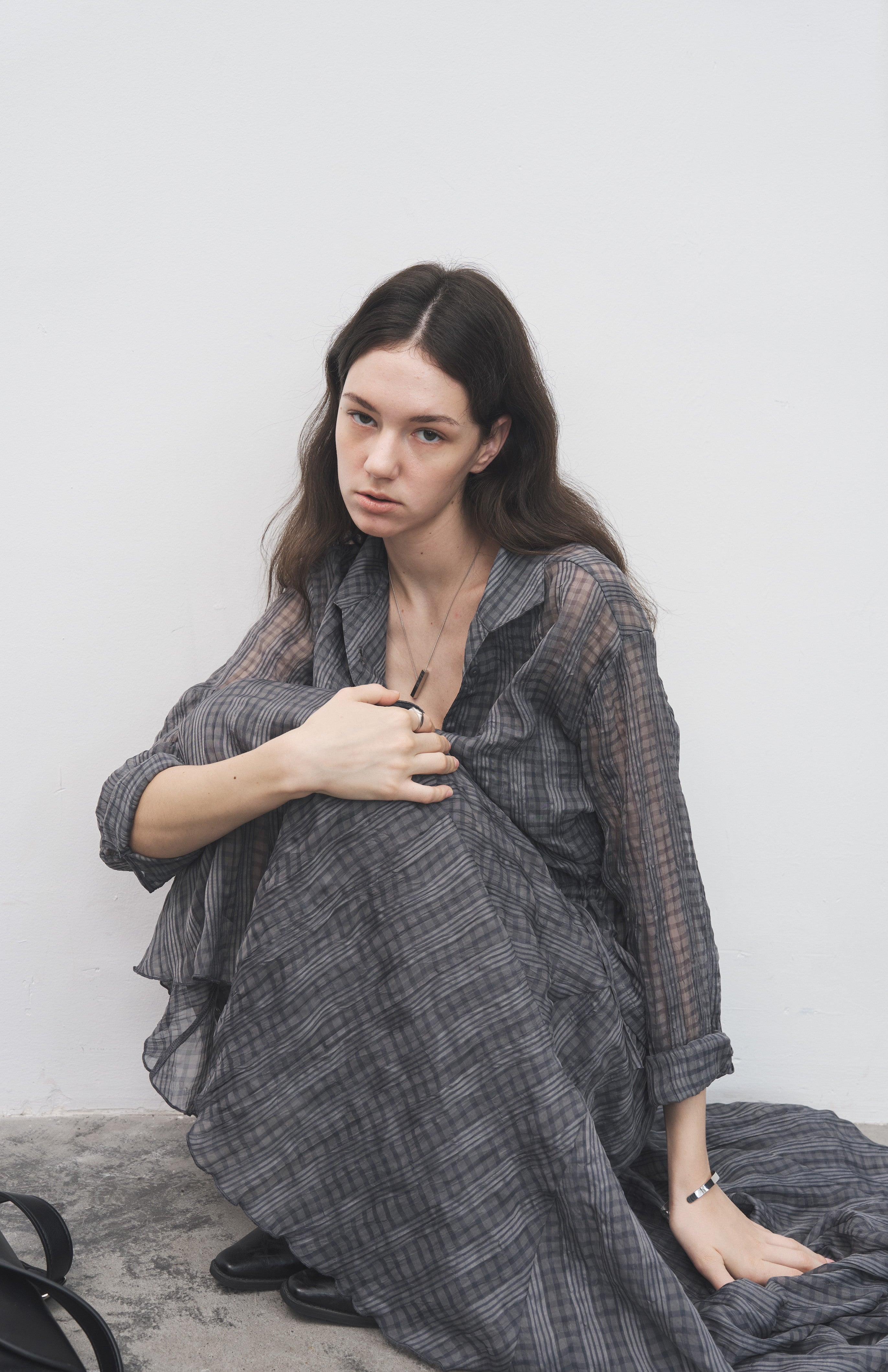 WRINKLED PLAID SHEER SHIRT