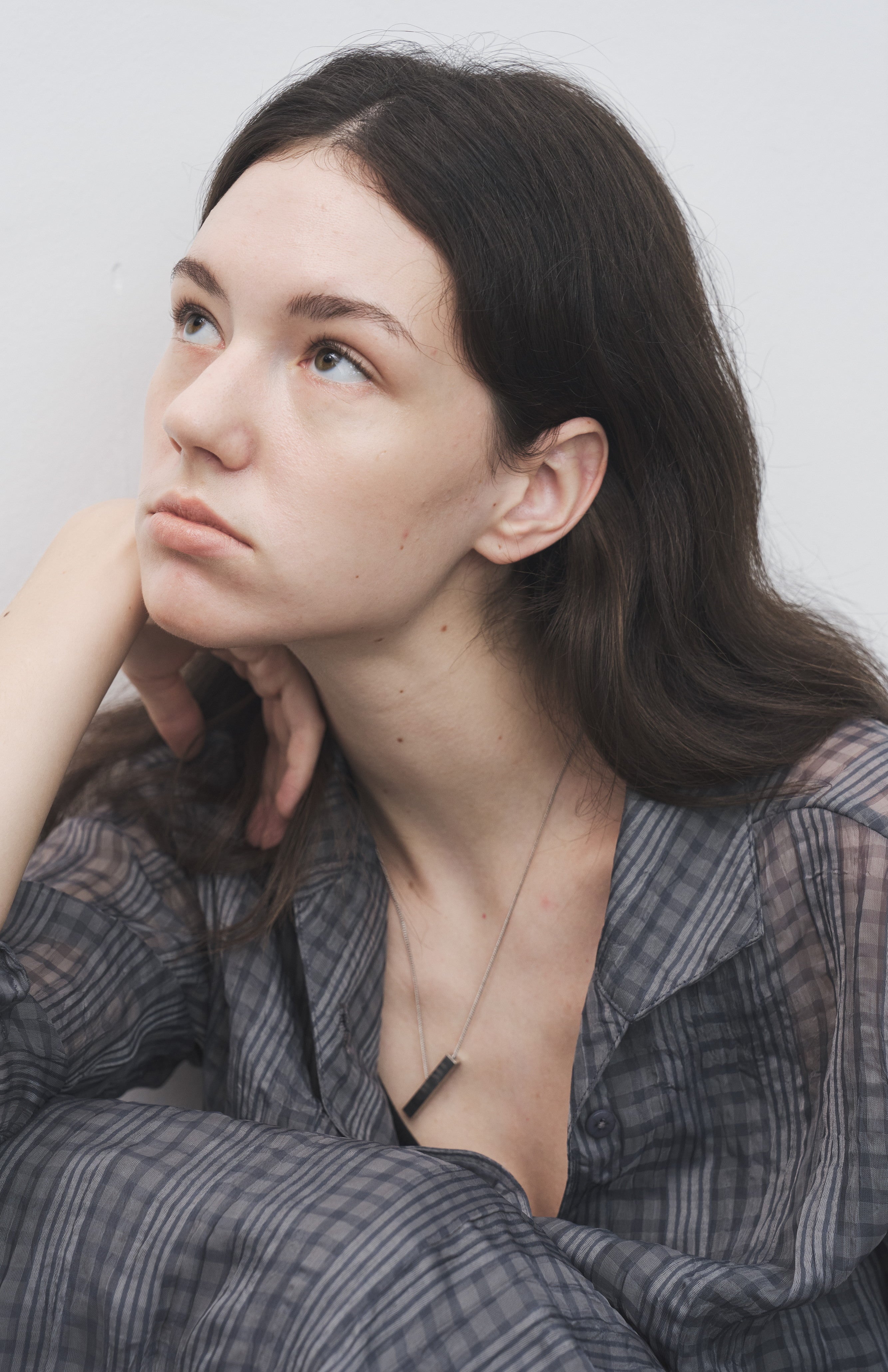 WRINKLED PLAID SHEER SHIRT