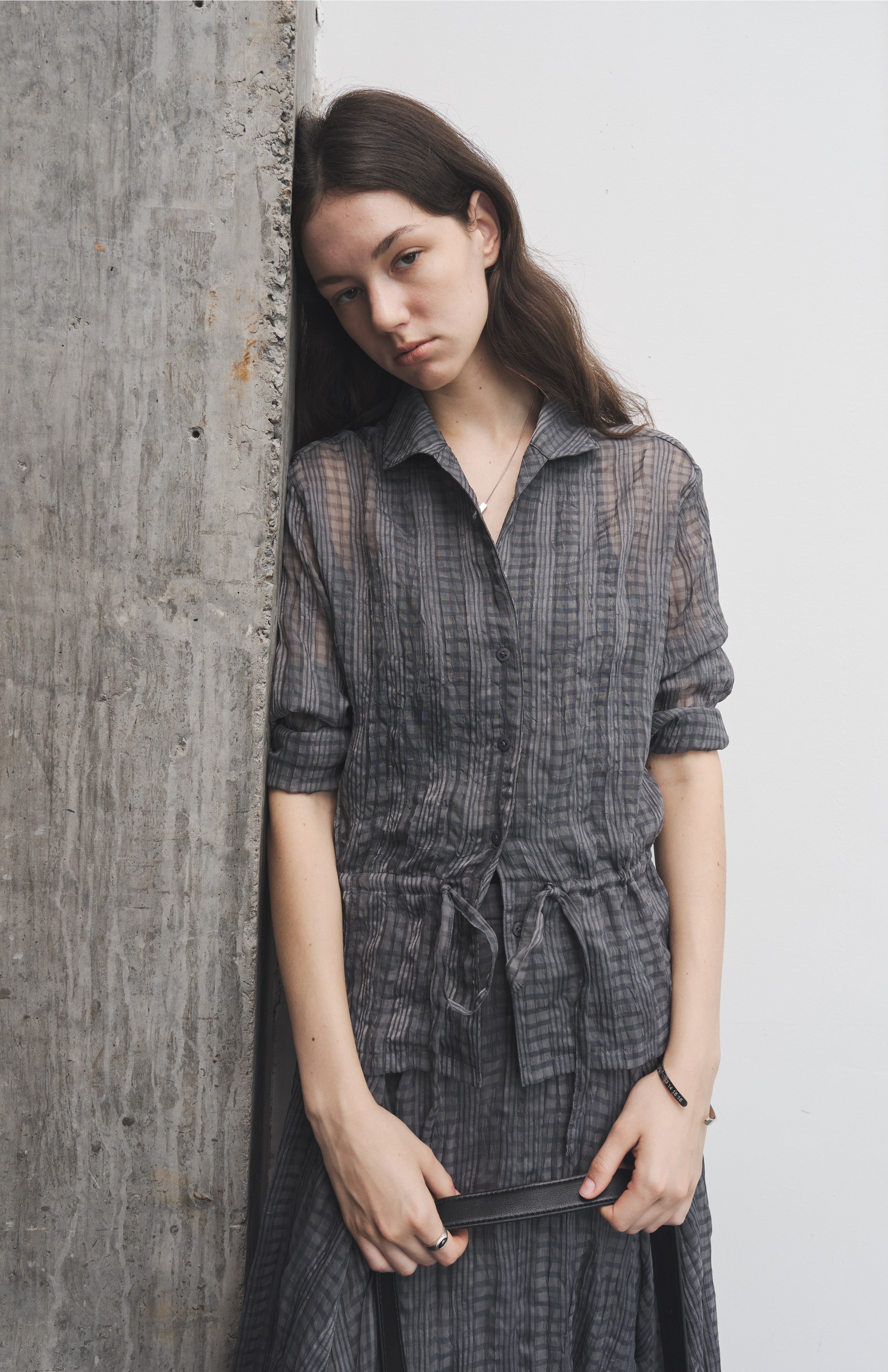 WRINKLED PLAID SHEER SHIRT