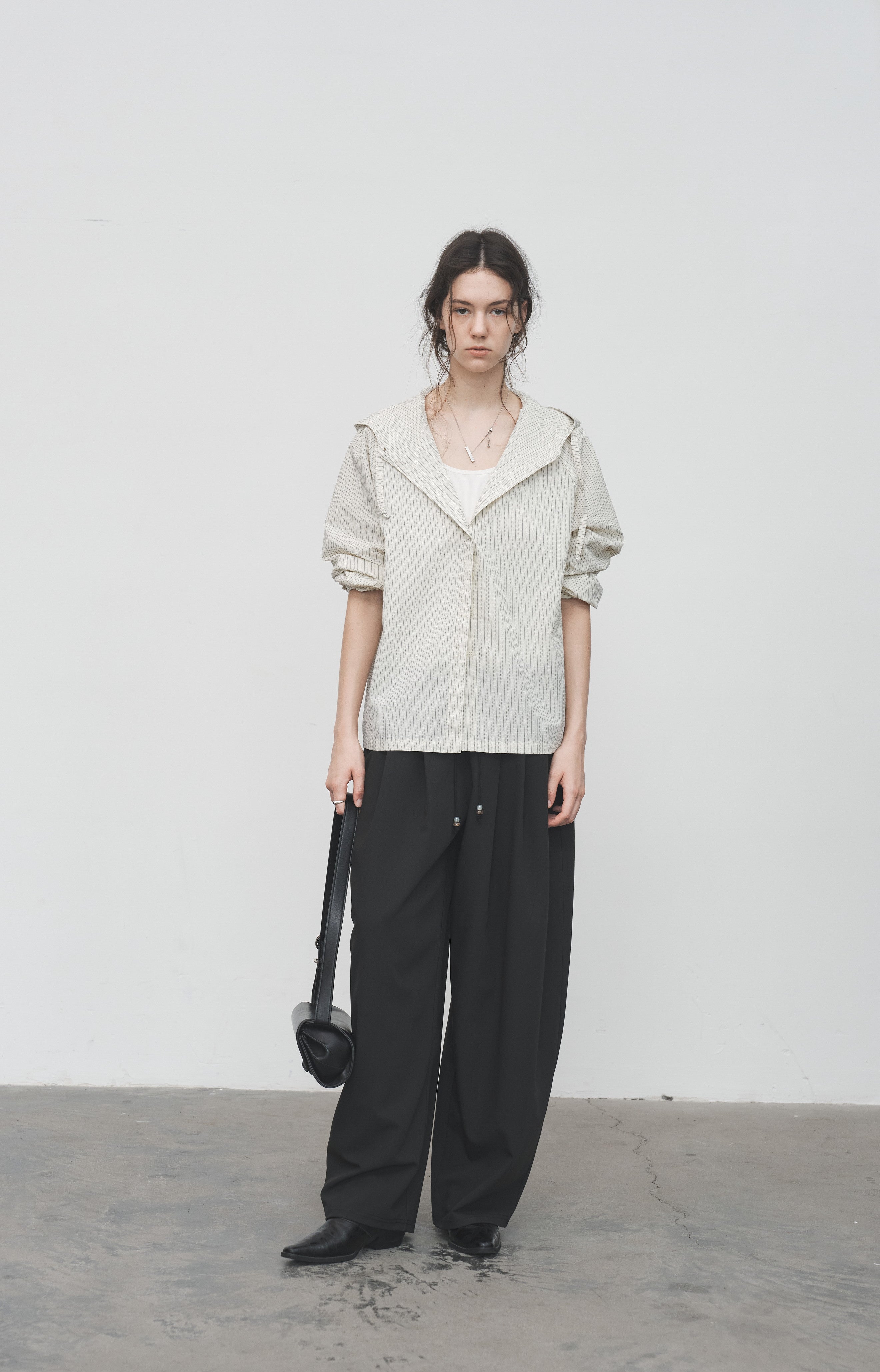 HOODED STRIPE OVERSHIRT / フードストライプオーバーシャツ