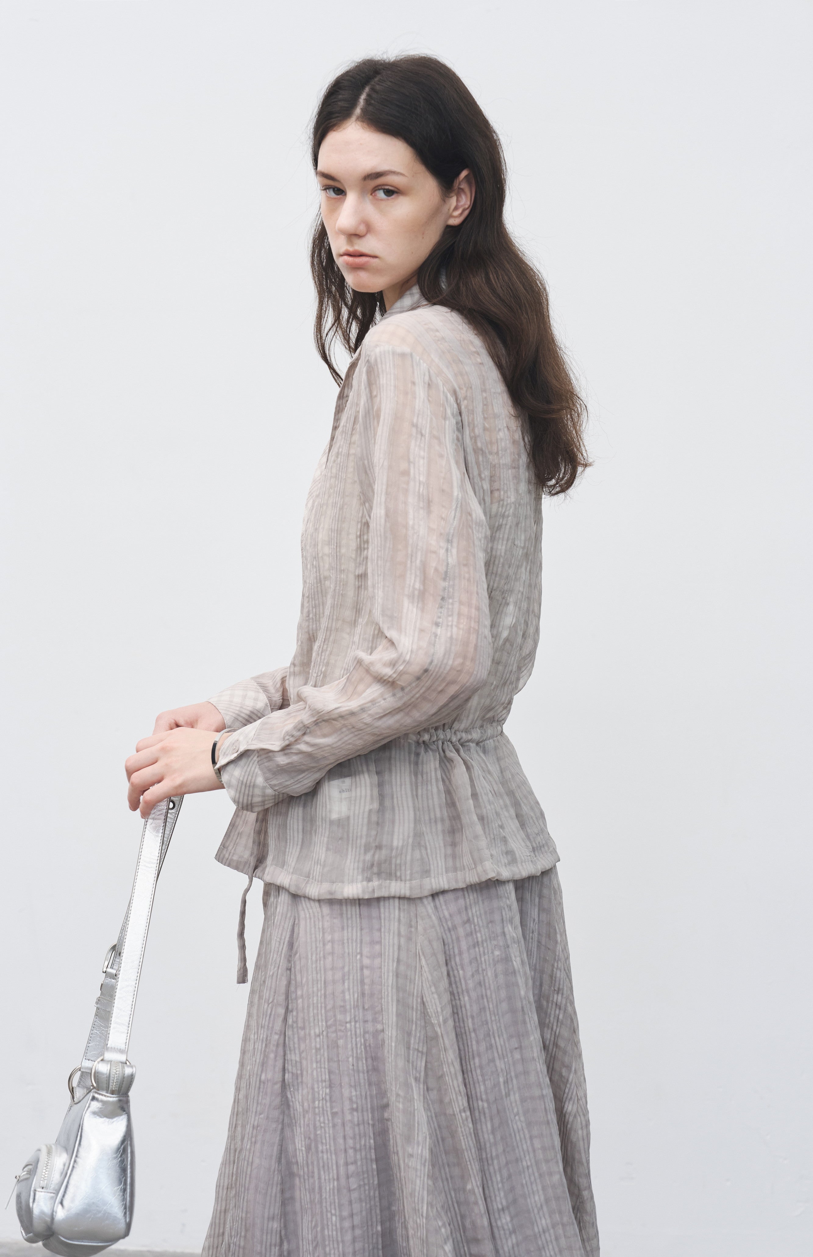 WRINKLED PLAID SHEER SHIRT