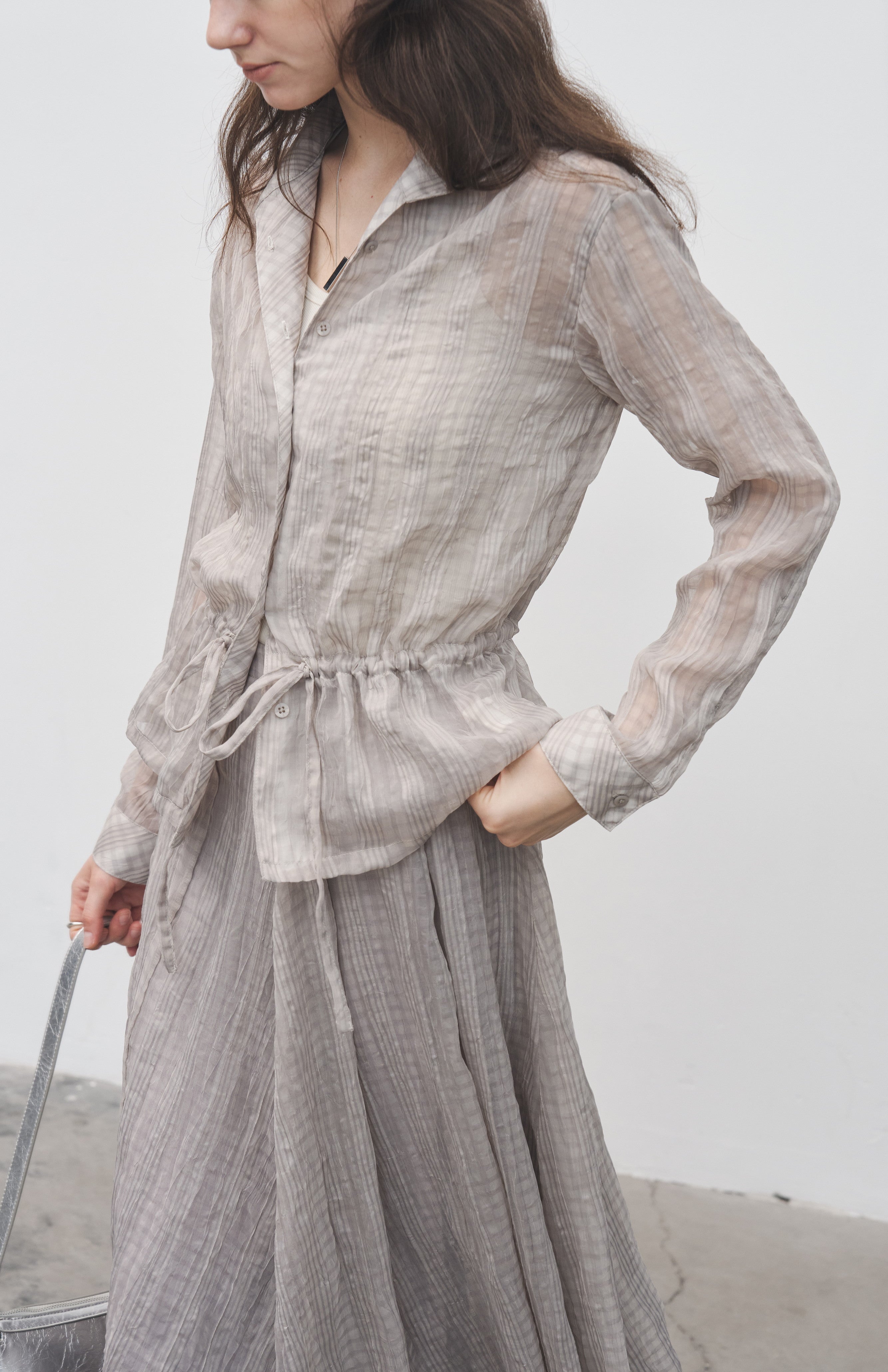 WRINKLED PLAID SHEER SHIRT
