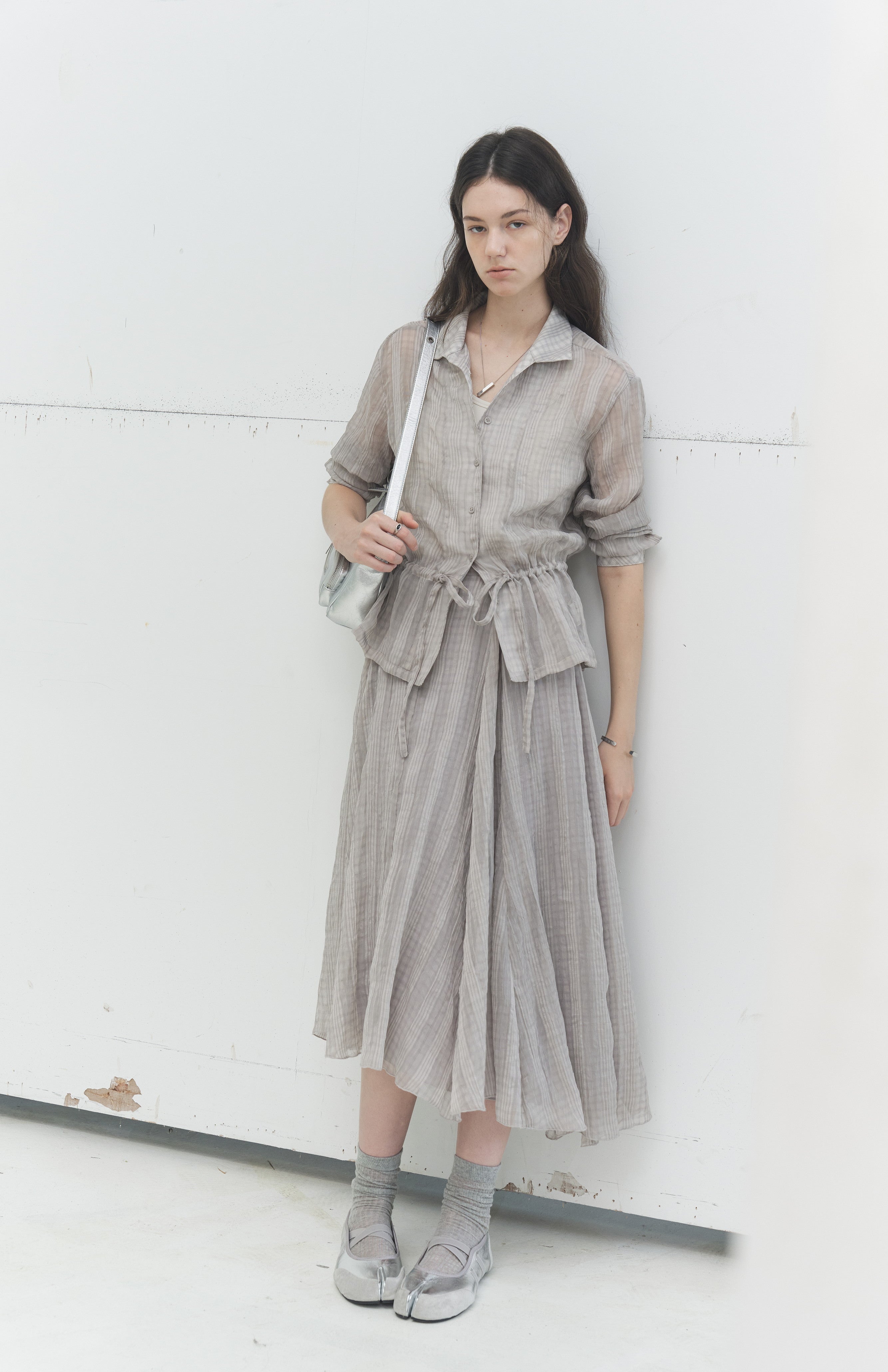 WRINKLED PLAID SHEER SHIRT