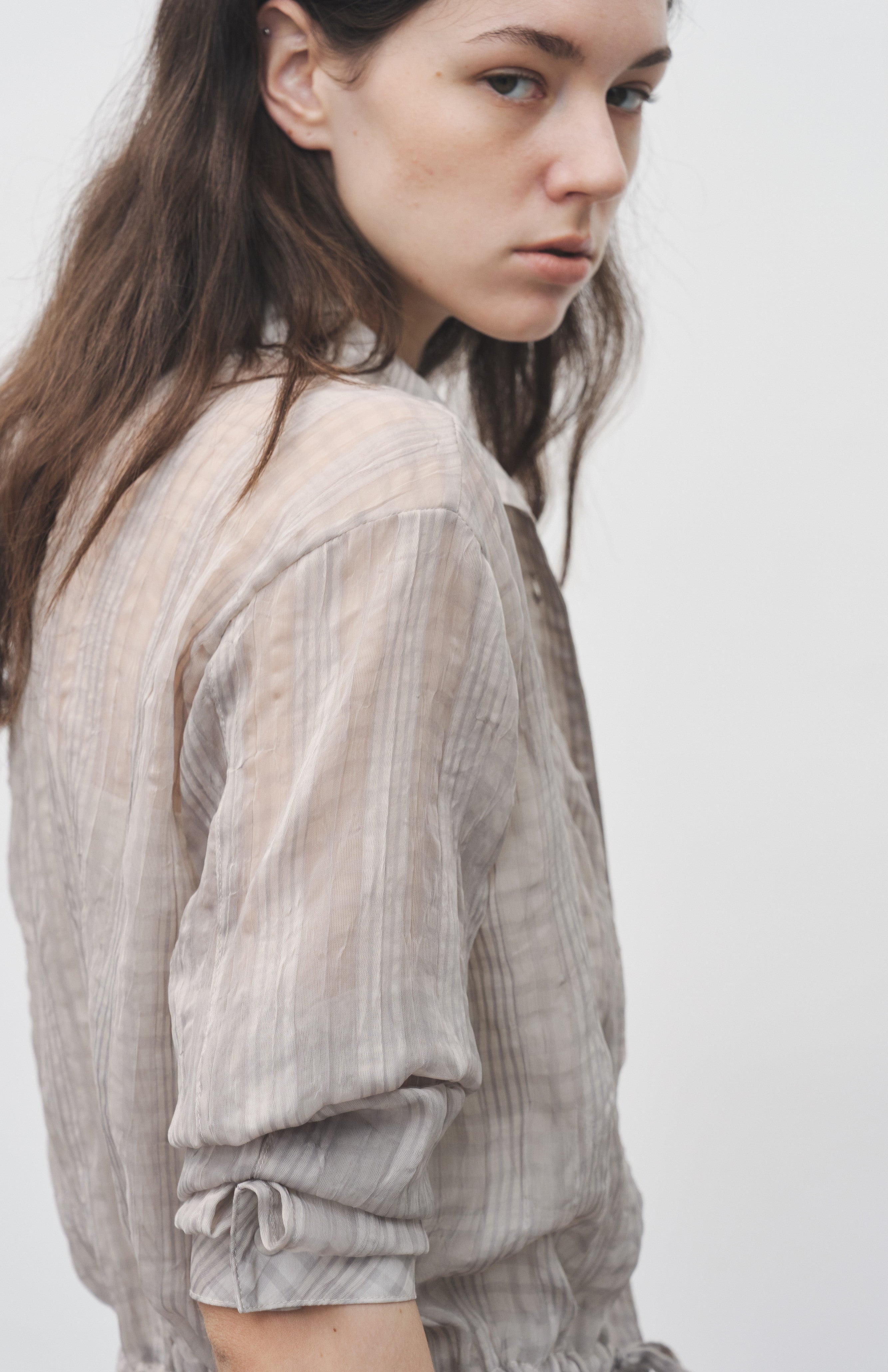 WRINKLED PLAID SHEER SHIRT