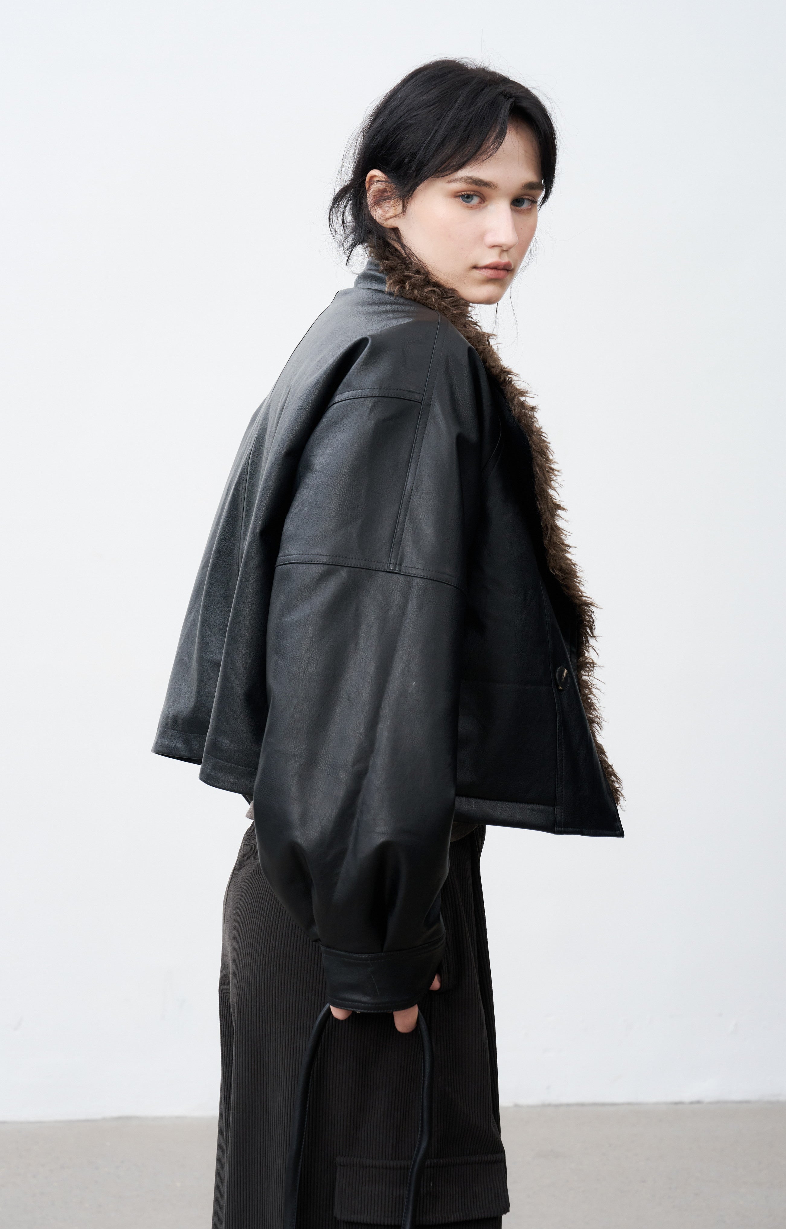 FUR LAPEL LEATHER JACKET
