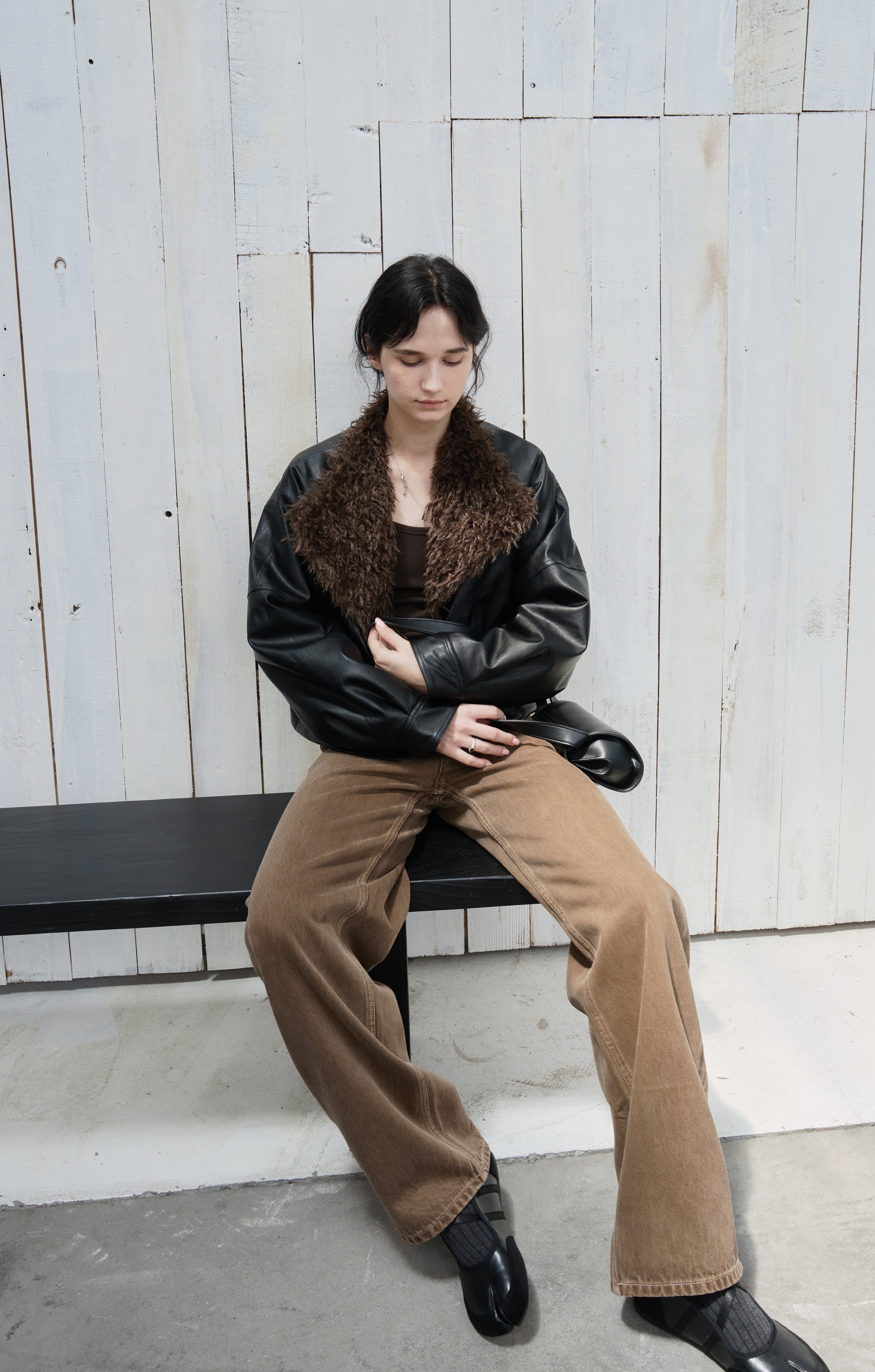 FUR LAPEL LEATHER JACKET