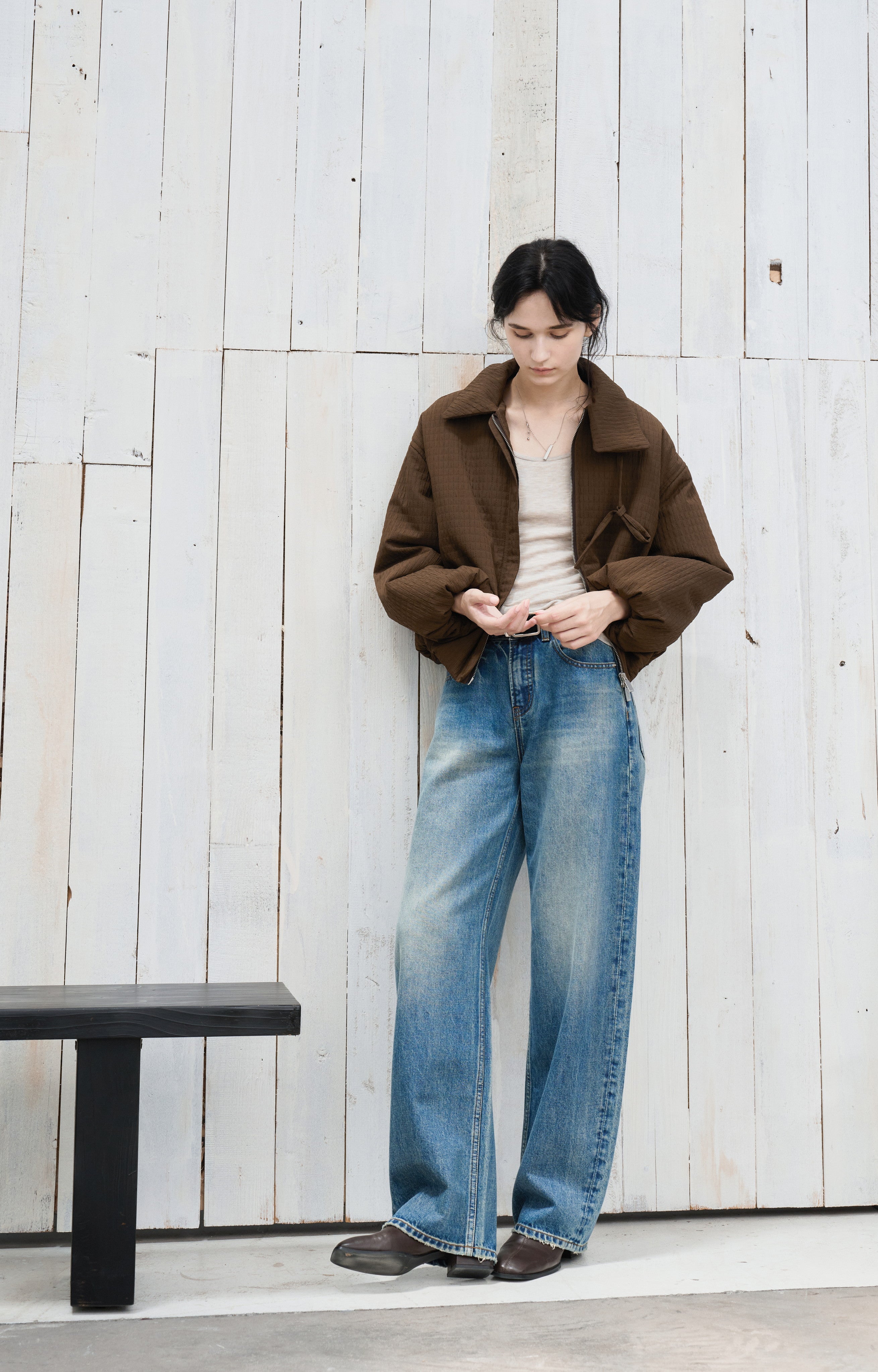 JACQUARD GRID BALLOON BLOUSON