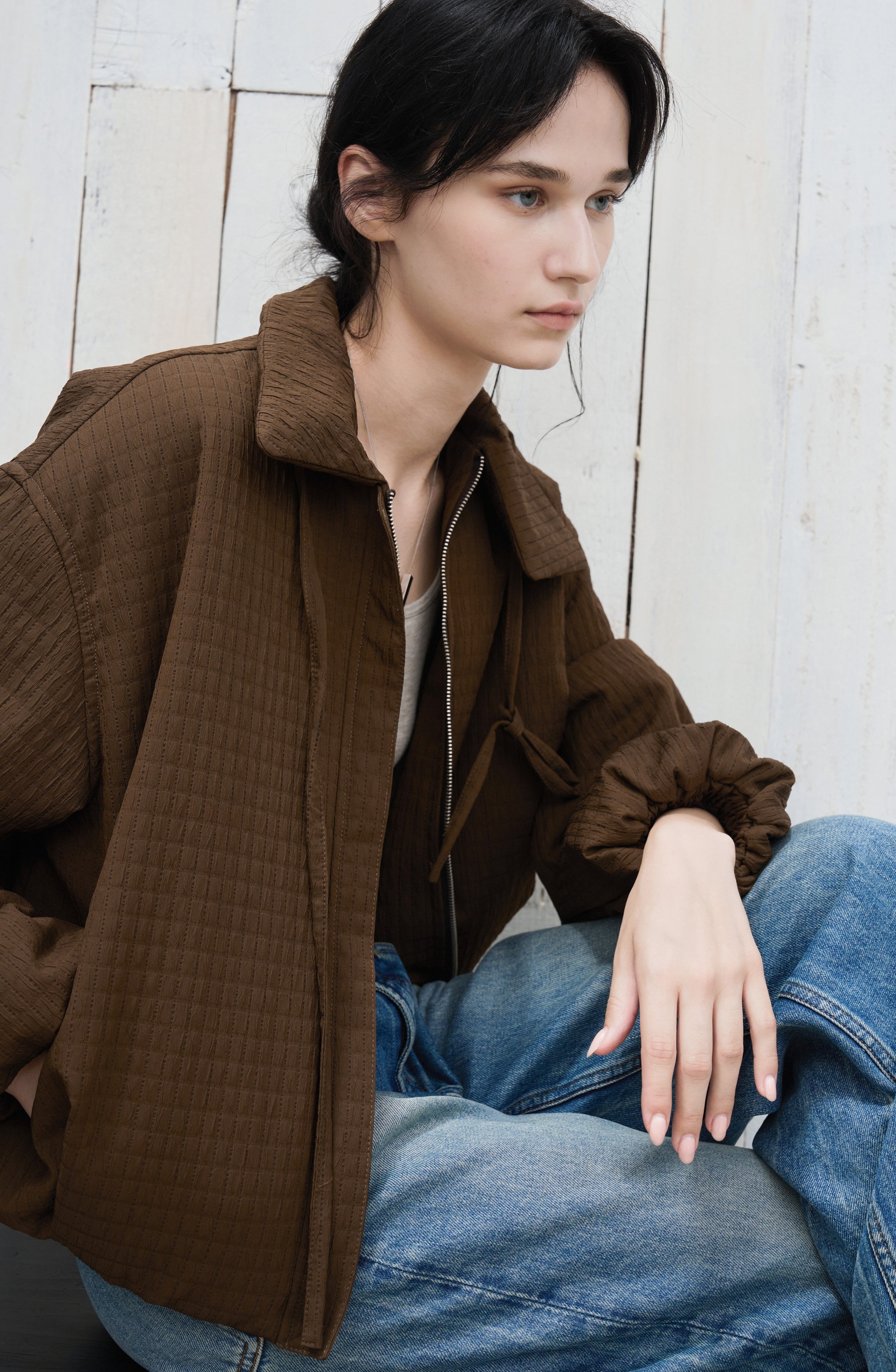 JACQUARD GRID BALLOON BLOUSON