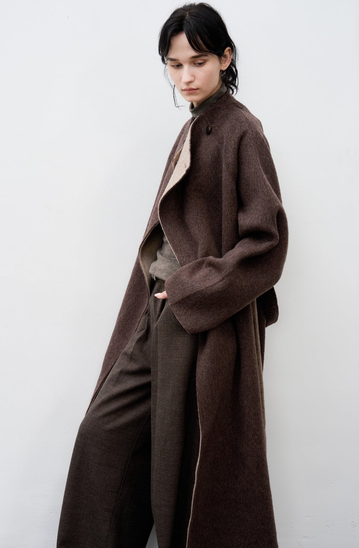WRAP LAPEL WOOL100% COAT