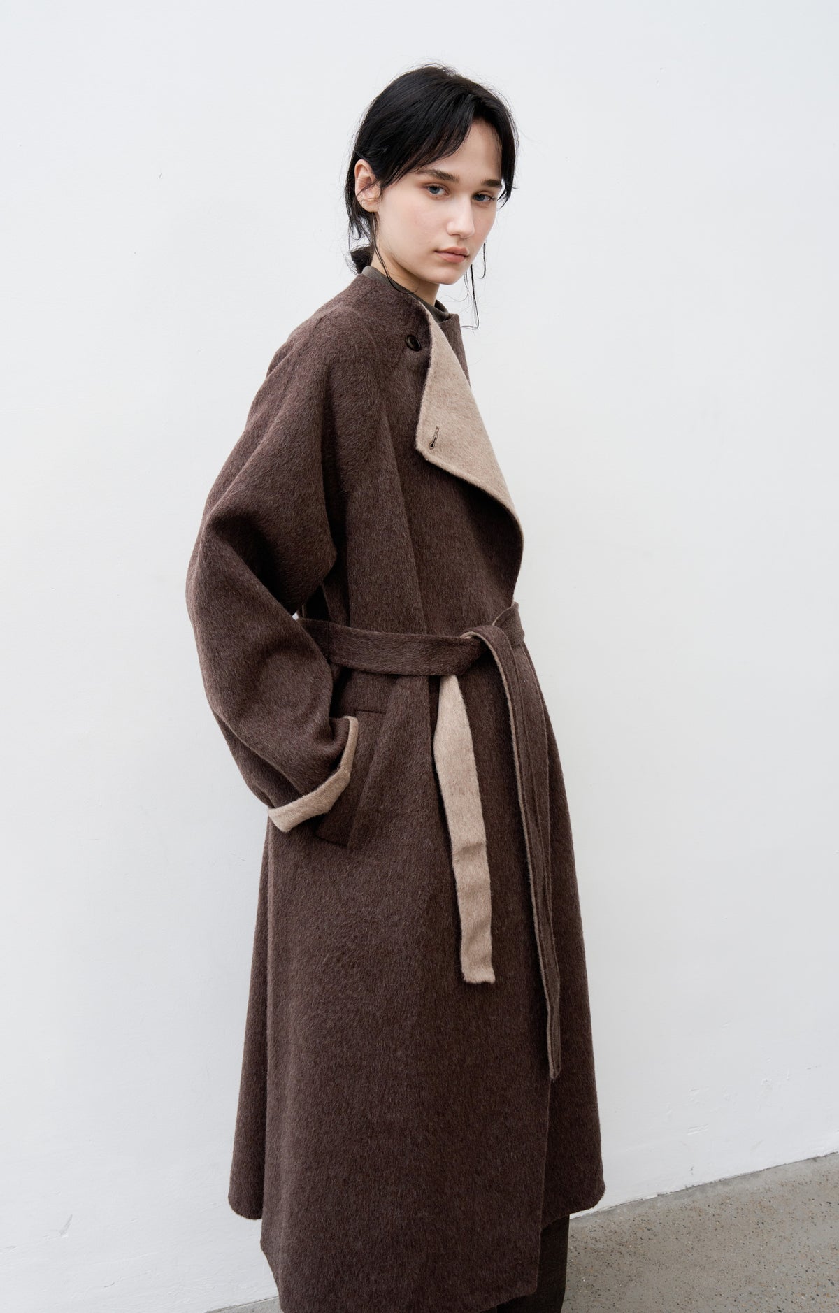 WRAP LAPEL WOOL100% COAT