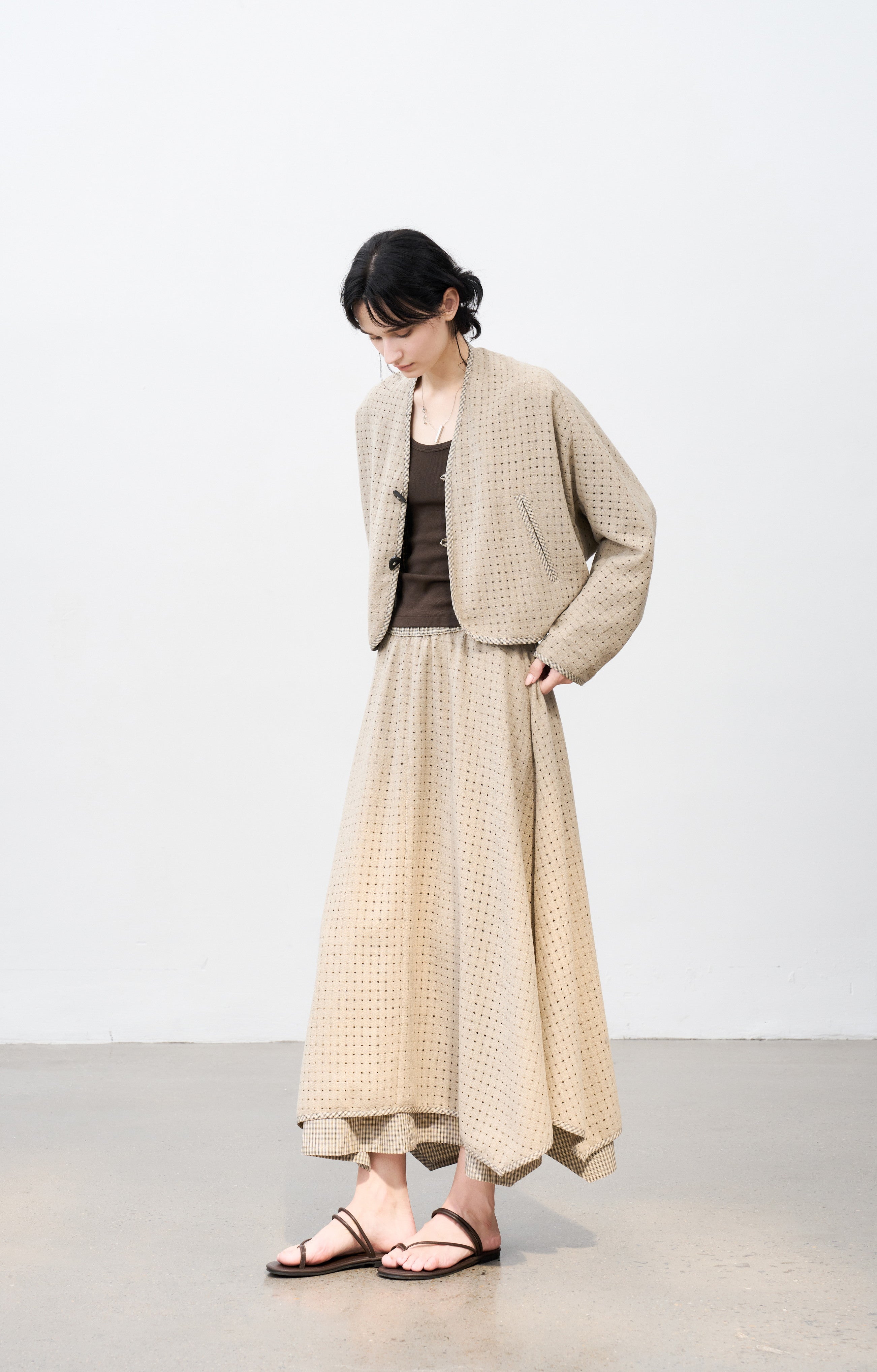 SQUARE MESH FLARE SKIRT