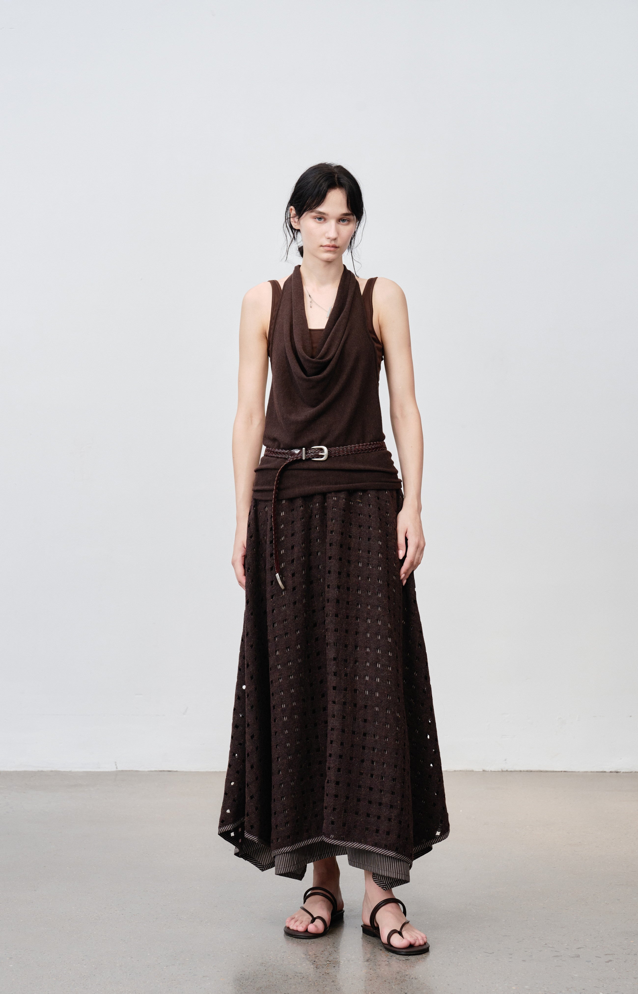 SQUARE MESH FLARE SKIRT