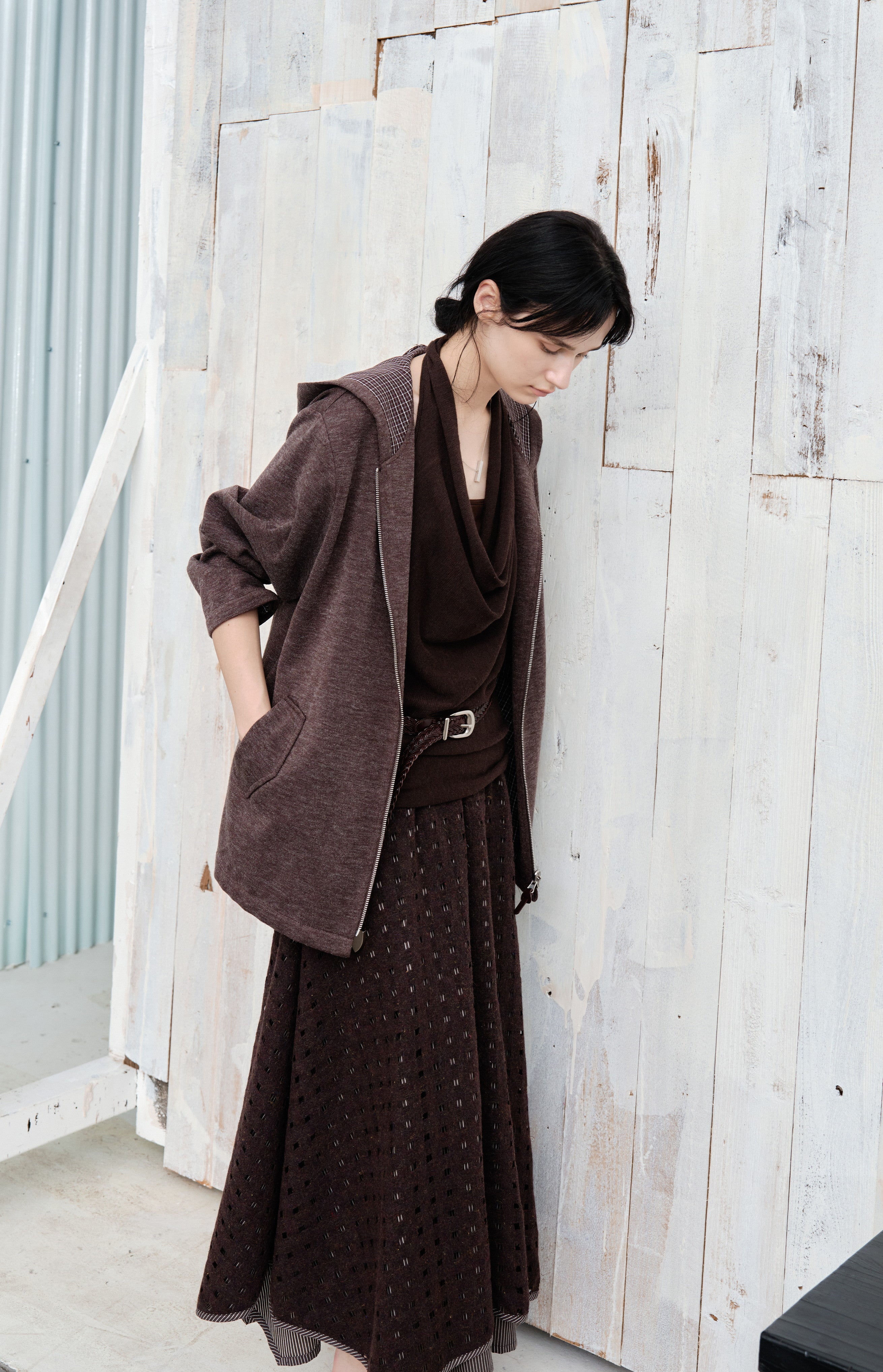 REVERSIBLE PLAID HOODED CARDIGAN / 리버시블 체크 푸드 카디건