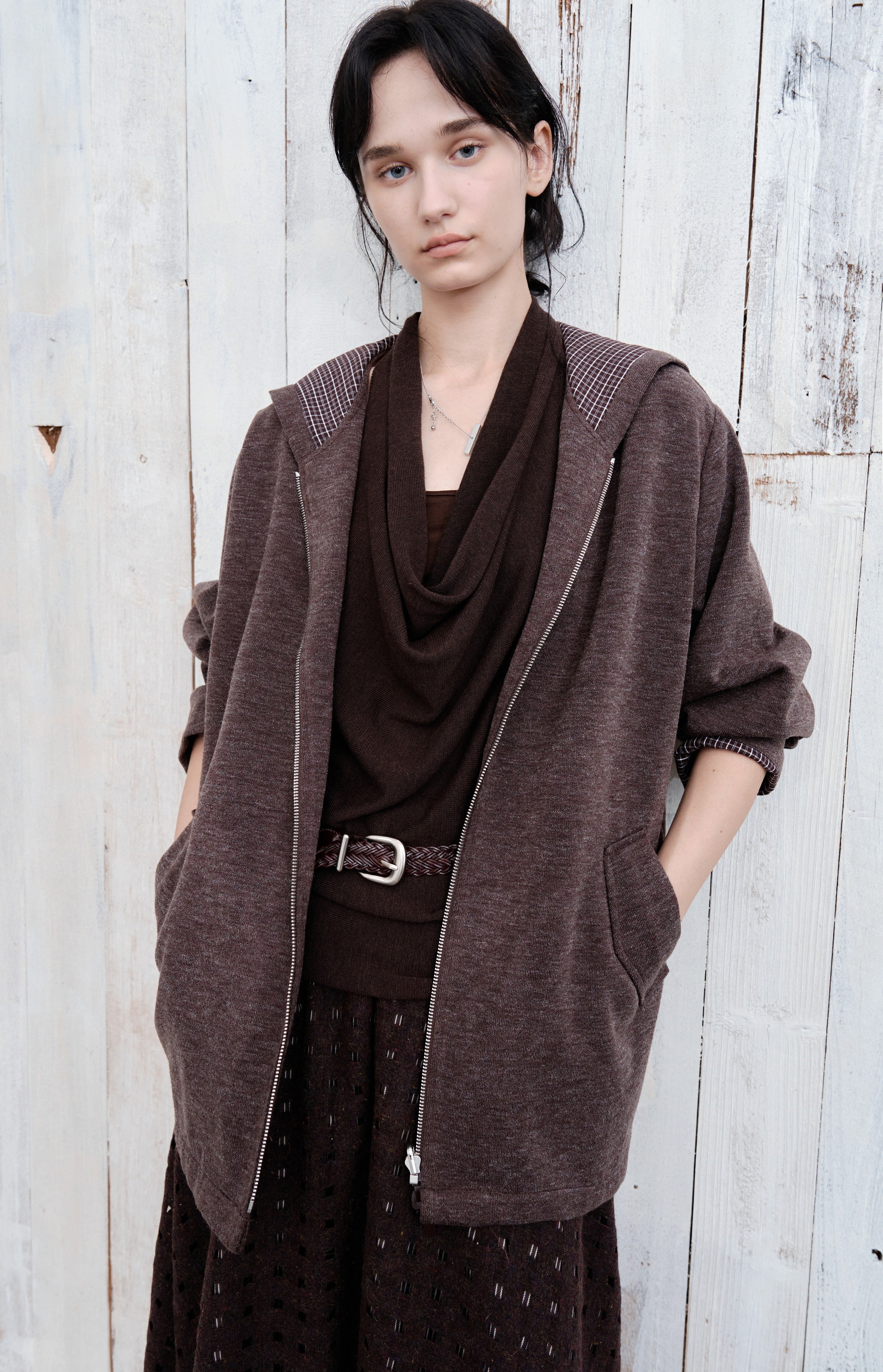 REVERSIBLE PLAID HOODED CARDIGAN / 리버시블 체크 푸드 카디건