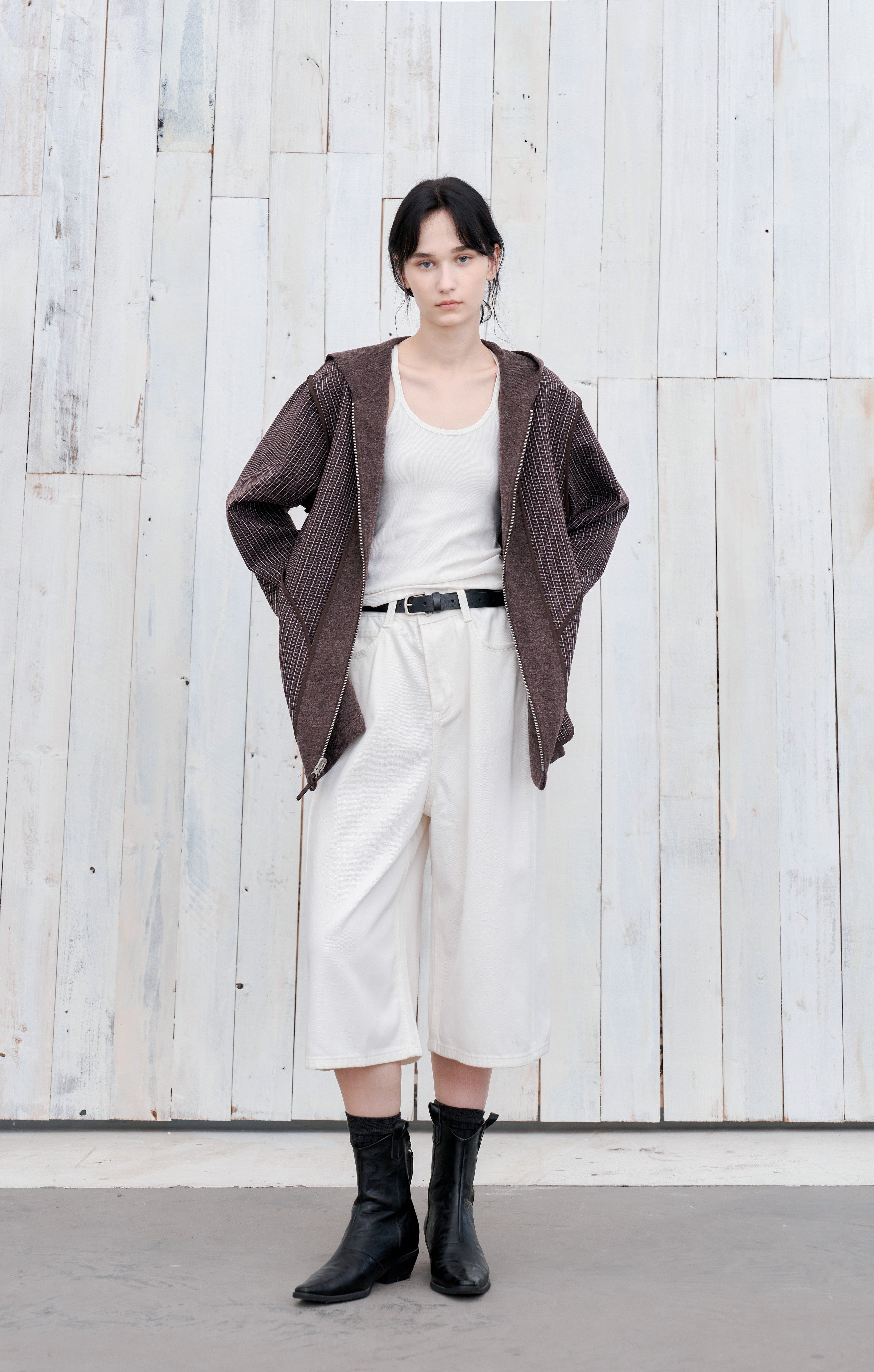 REVERSIBLE PLAID HOODED CARDIGAN / 리버시블 체크 푸드 카디건