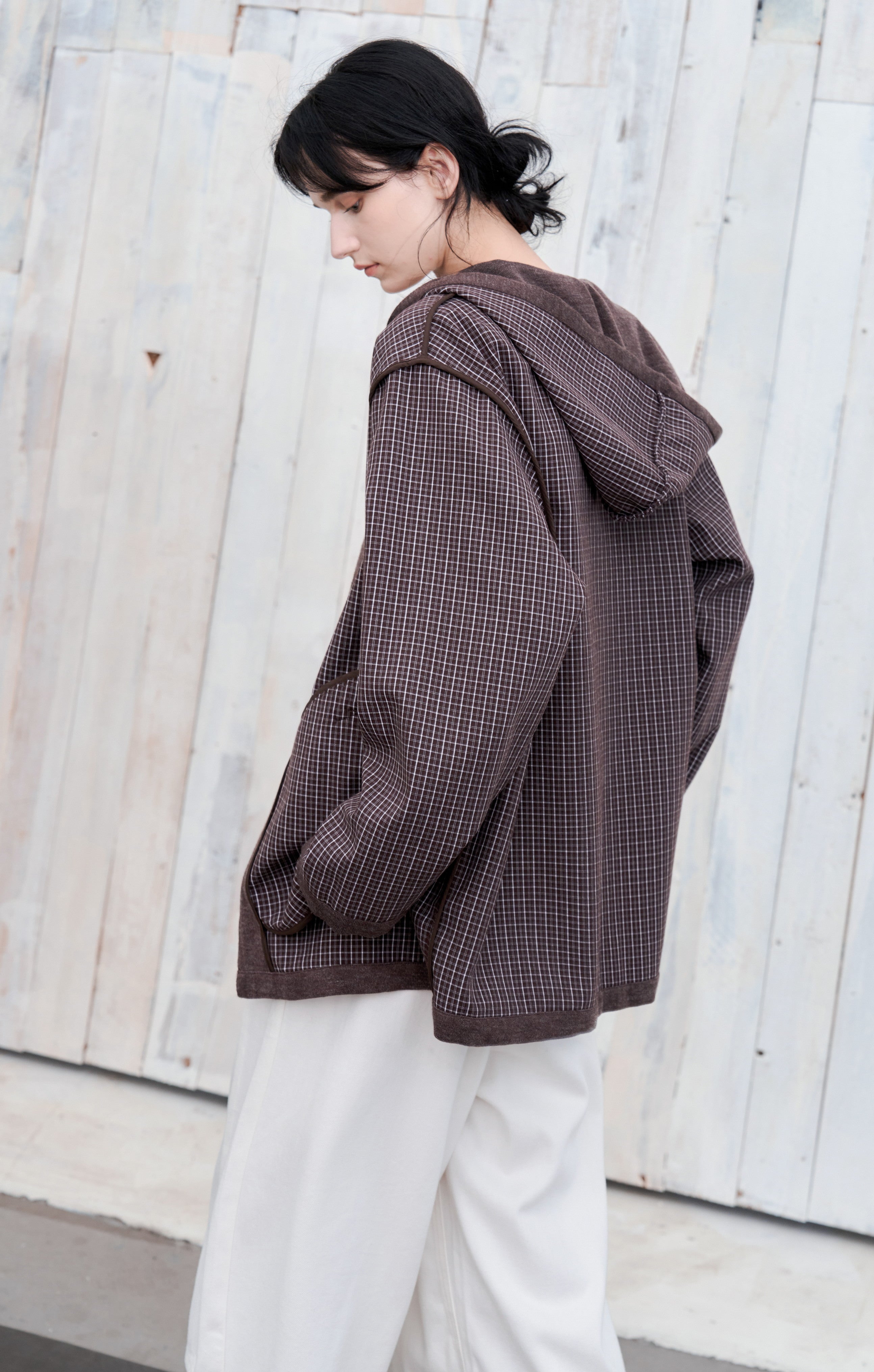 REVERSIBLE PLAID HOODED CARDIGAN / 리버시블 체크 푸드 카디건