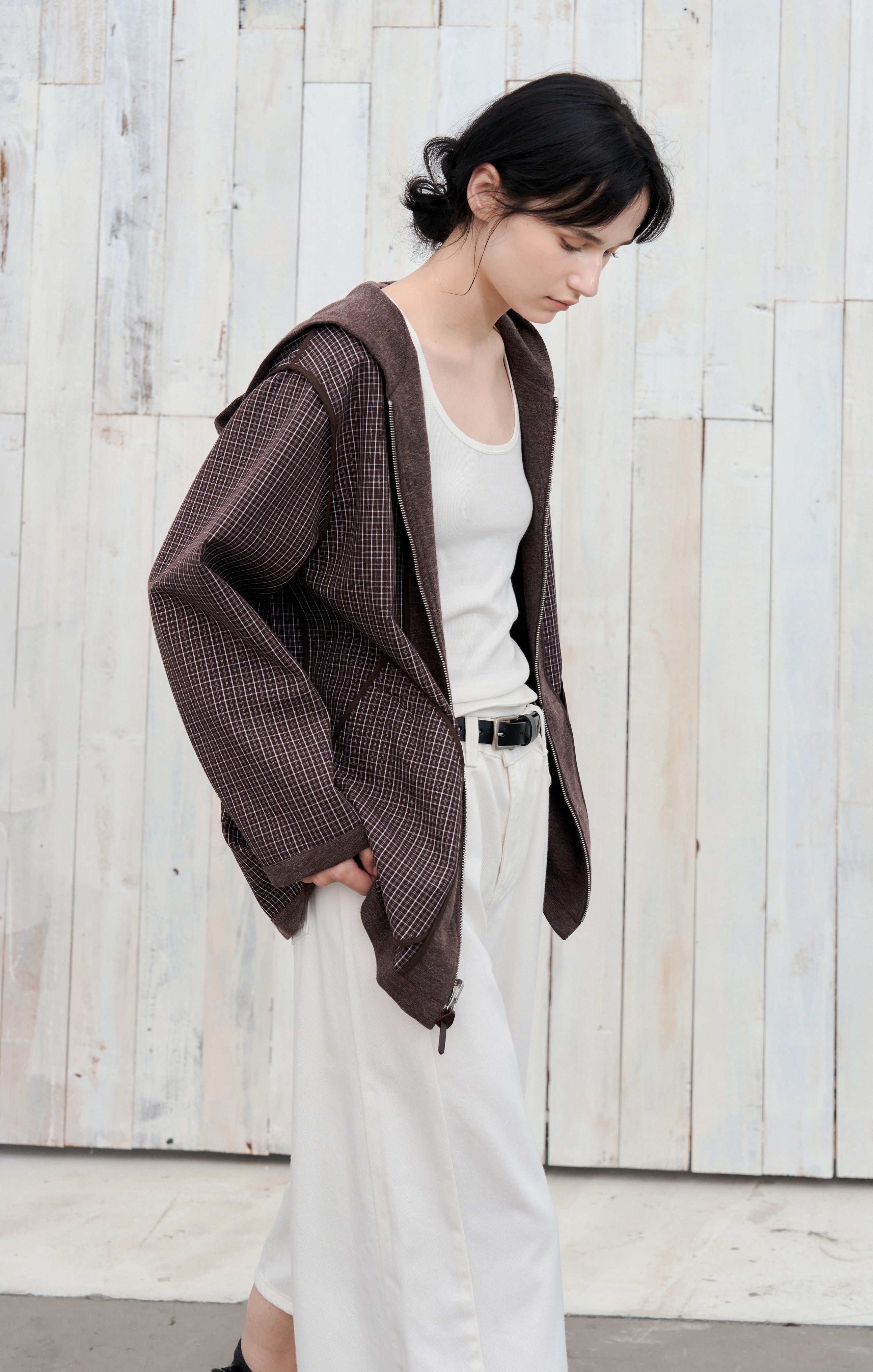 REVERSIBLE PLAID HOODED CARDIGAN / 리버시블 체크 푸드 카디건