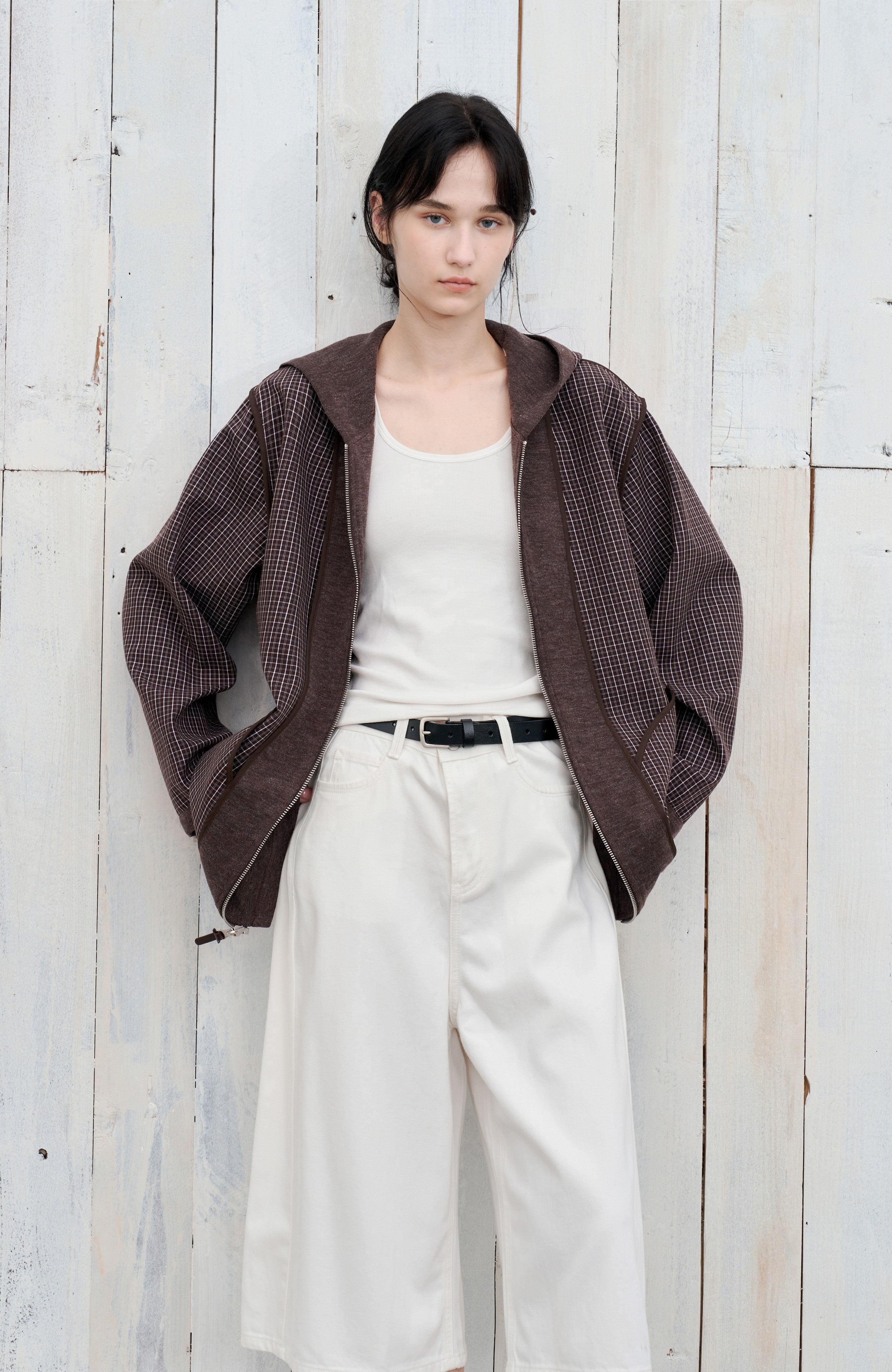 REVERSIBLE PLAID HOODED CARDIGAN / 리버시블 체크 푸드 카디건