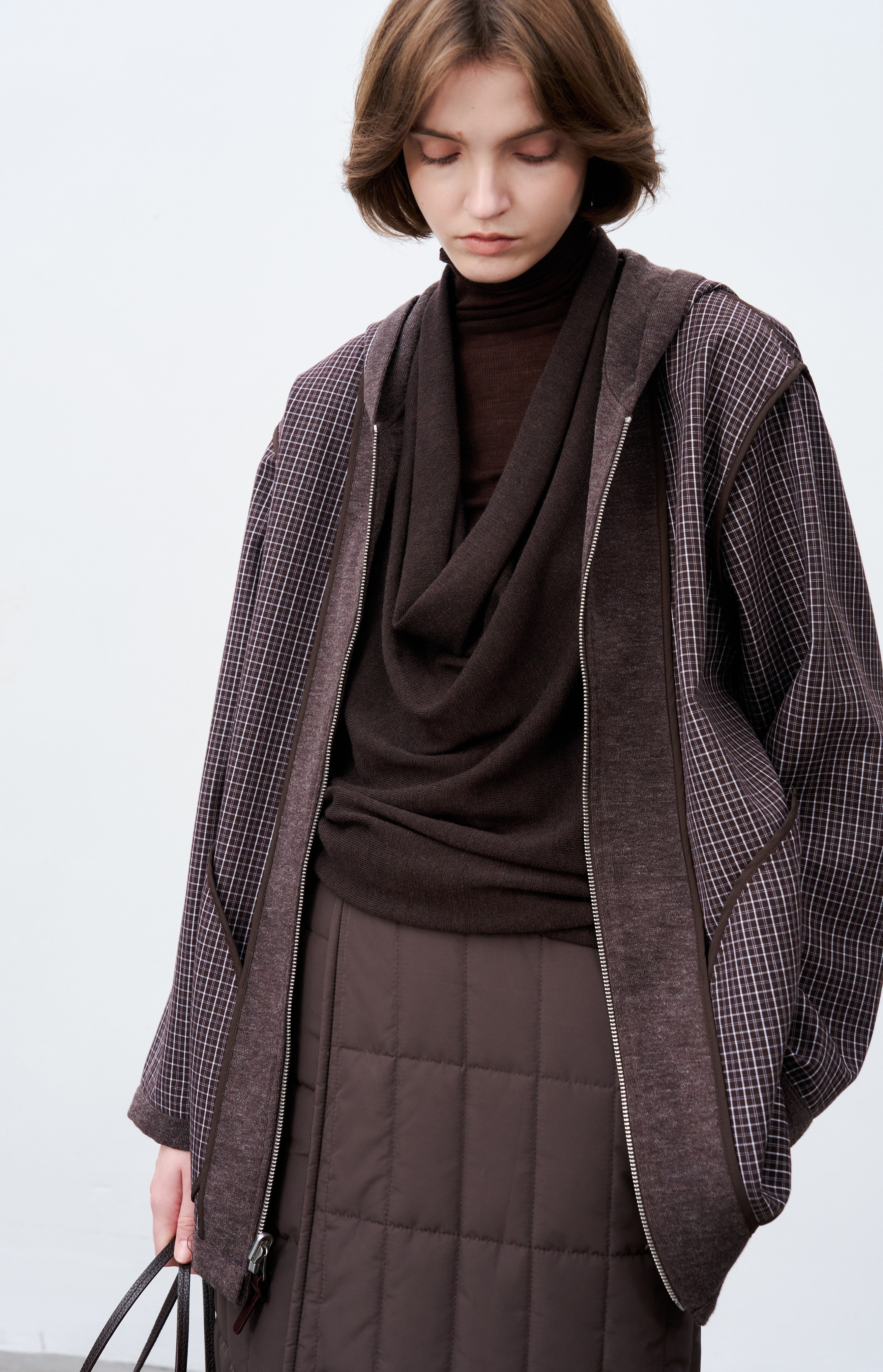 REVERSIBLE PLAID HOODED CARDIGAN / 리버시블 체크 푸드 카디건