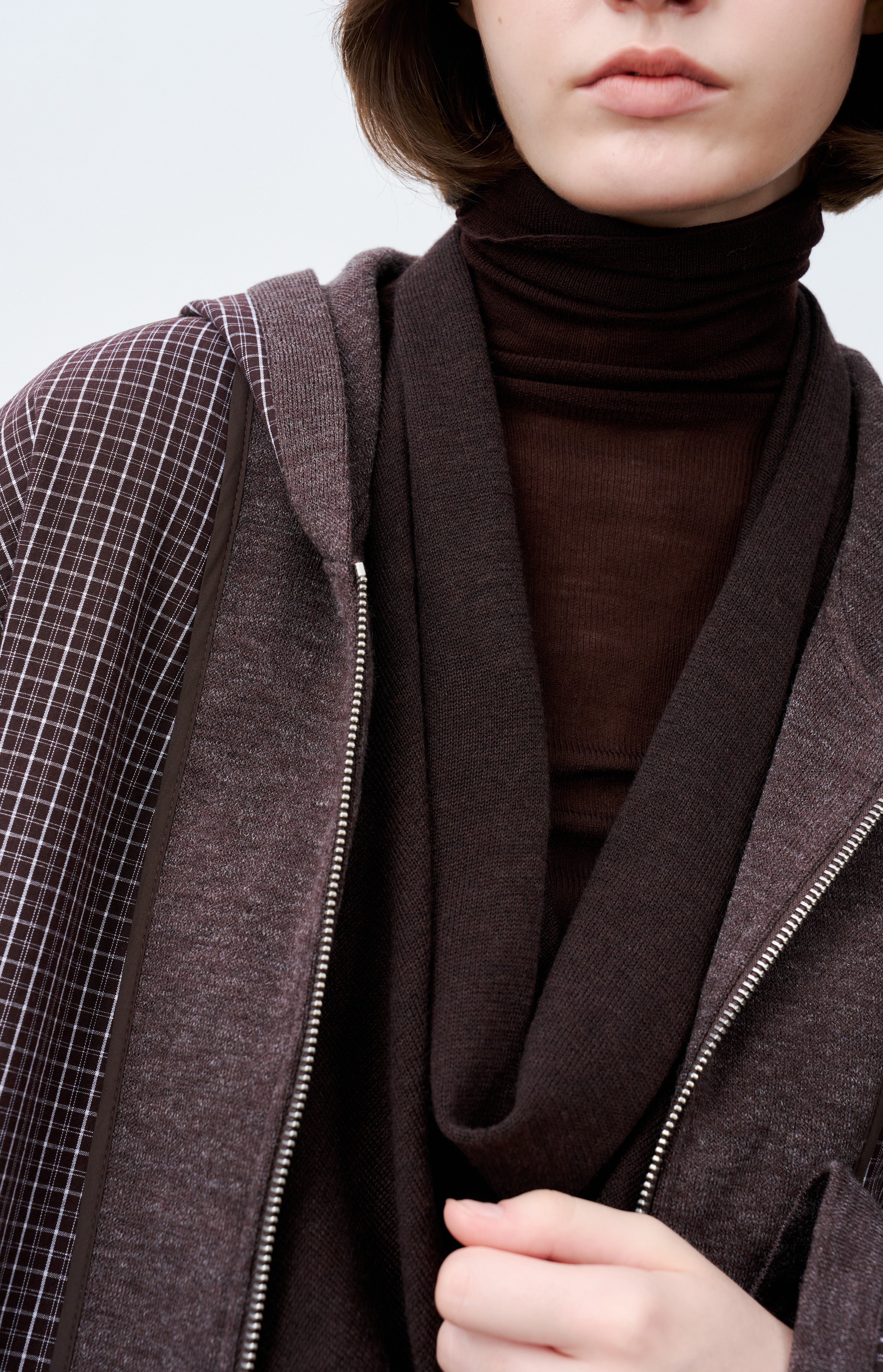 REVERSIBLE PLAID HOODED CARDIGAN / 리버시블 체크 푸드 카디건