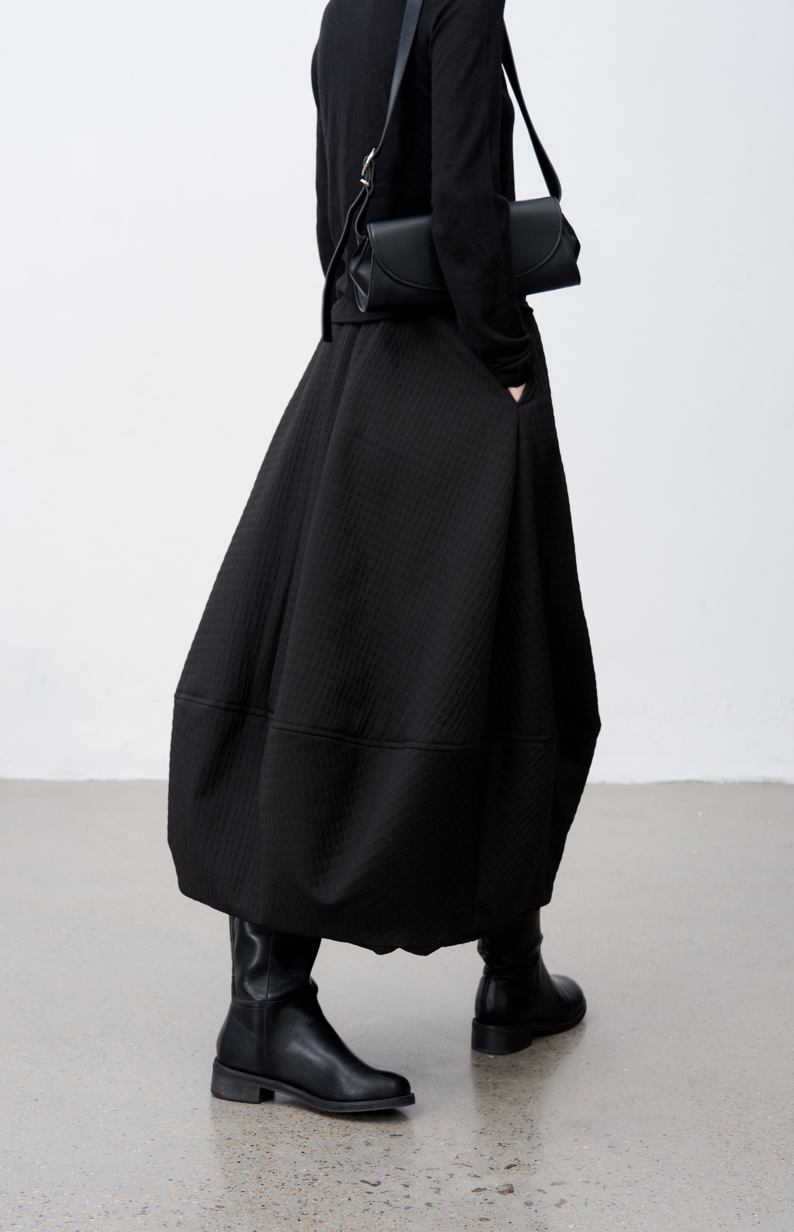 JACQUARD GRID BALLOON SKIRT