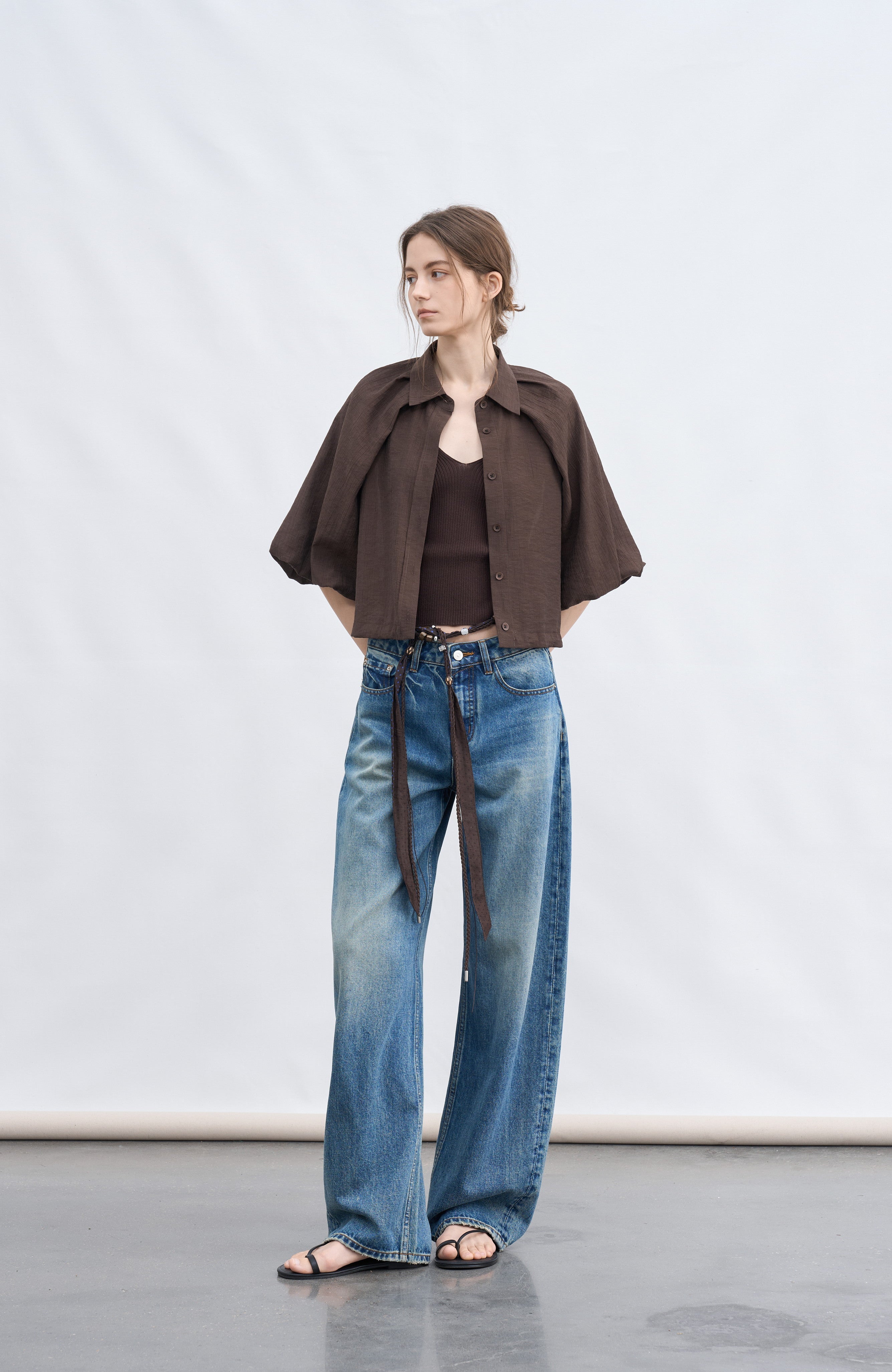 BALLOON SLEEVE DRAPE SHIRT