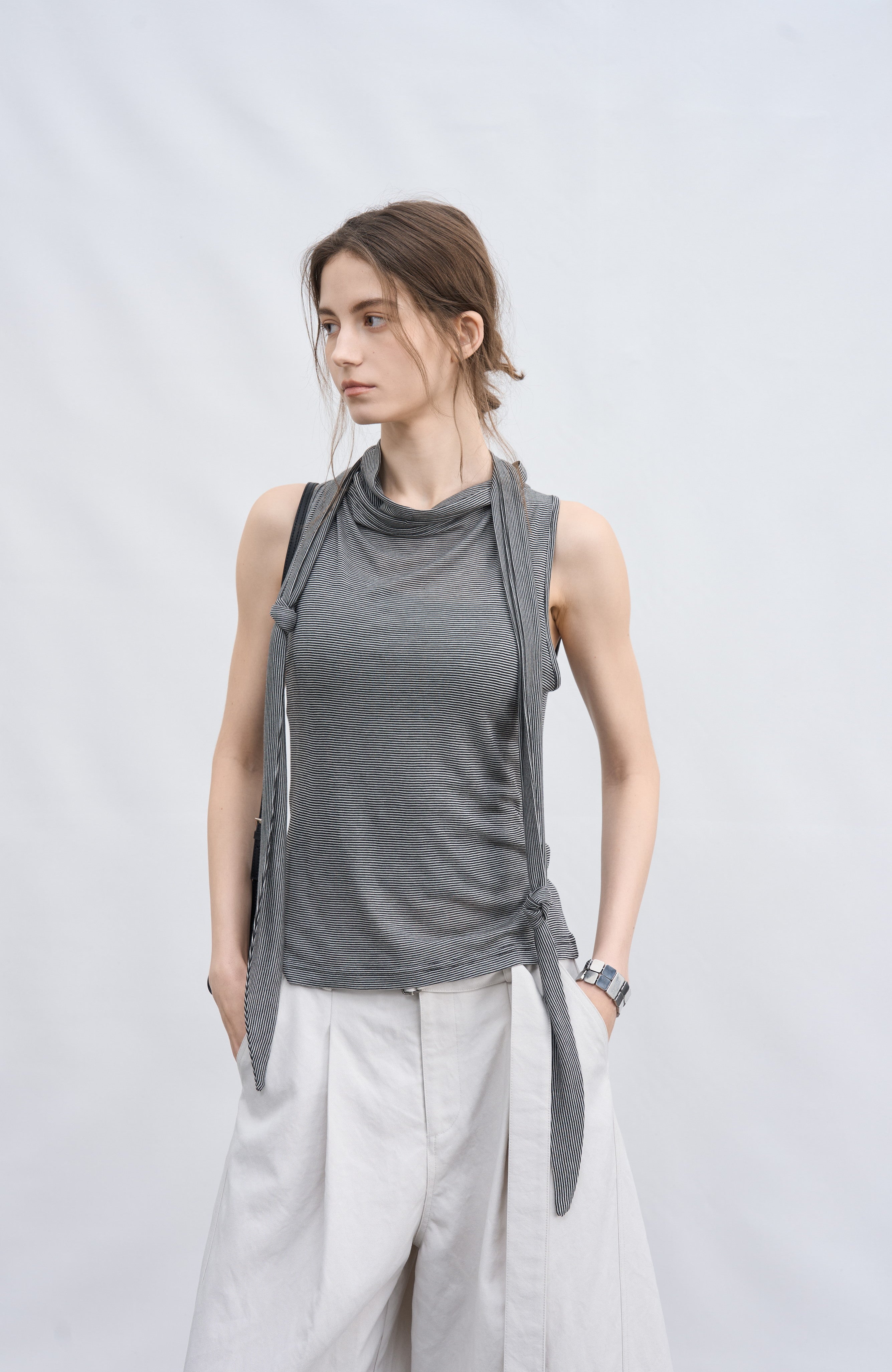 SCARF TIE STRIPE TOP