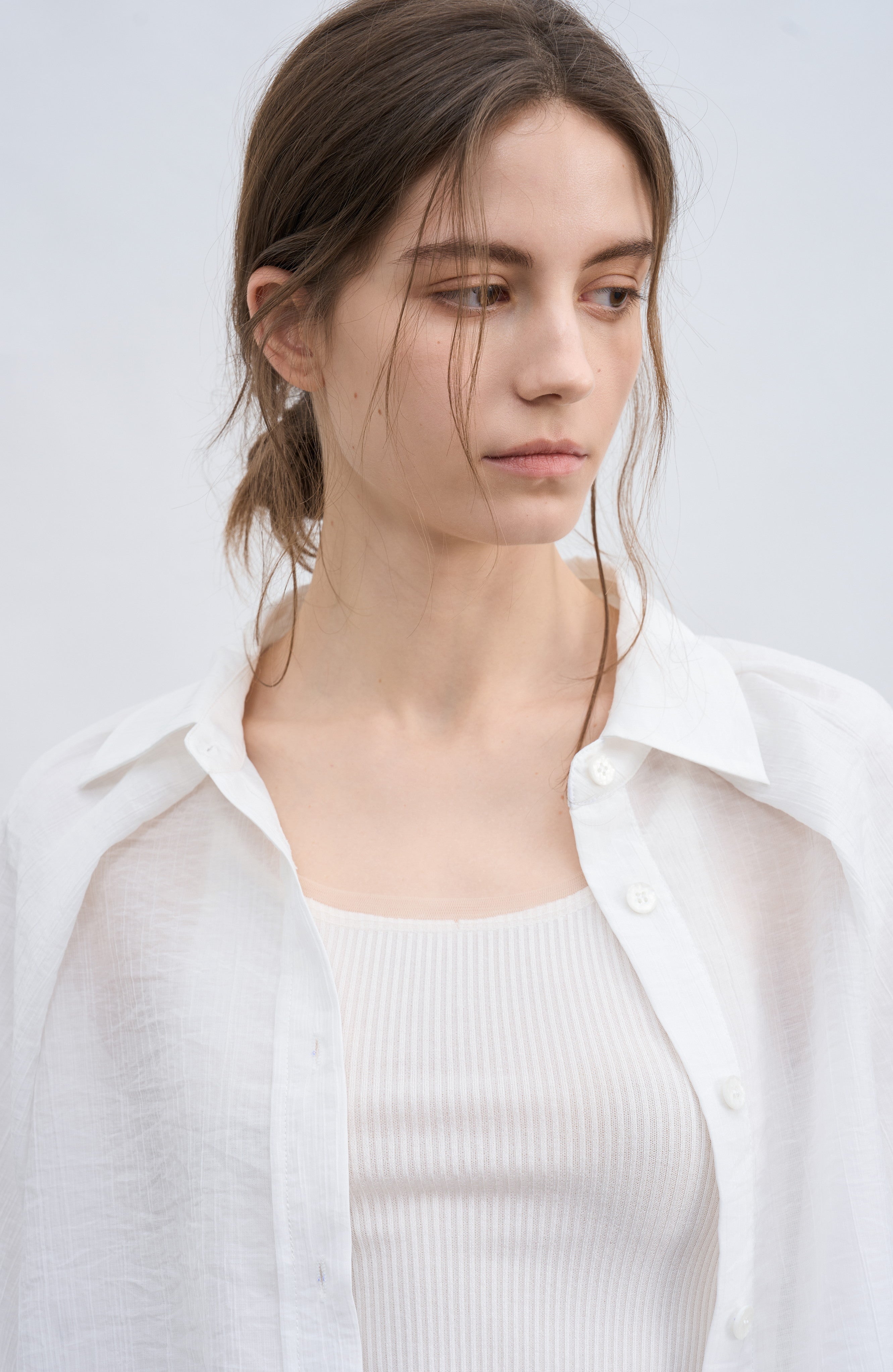 BALLOON SLEEVE DRAPE SHIRT