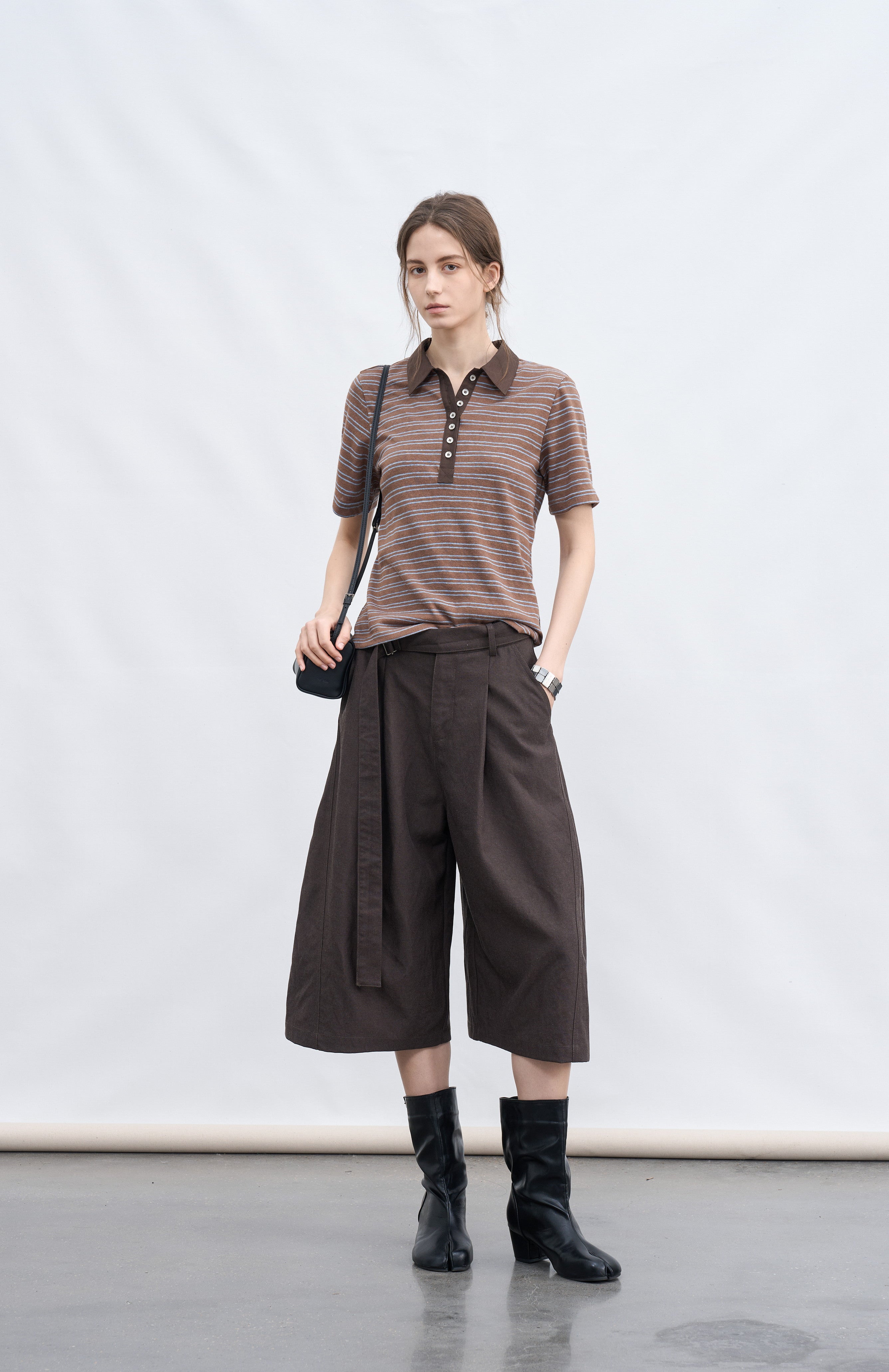 LINEAR BUTTON STRIPE TEE / リニアボタンストライプティー