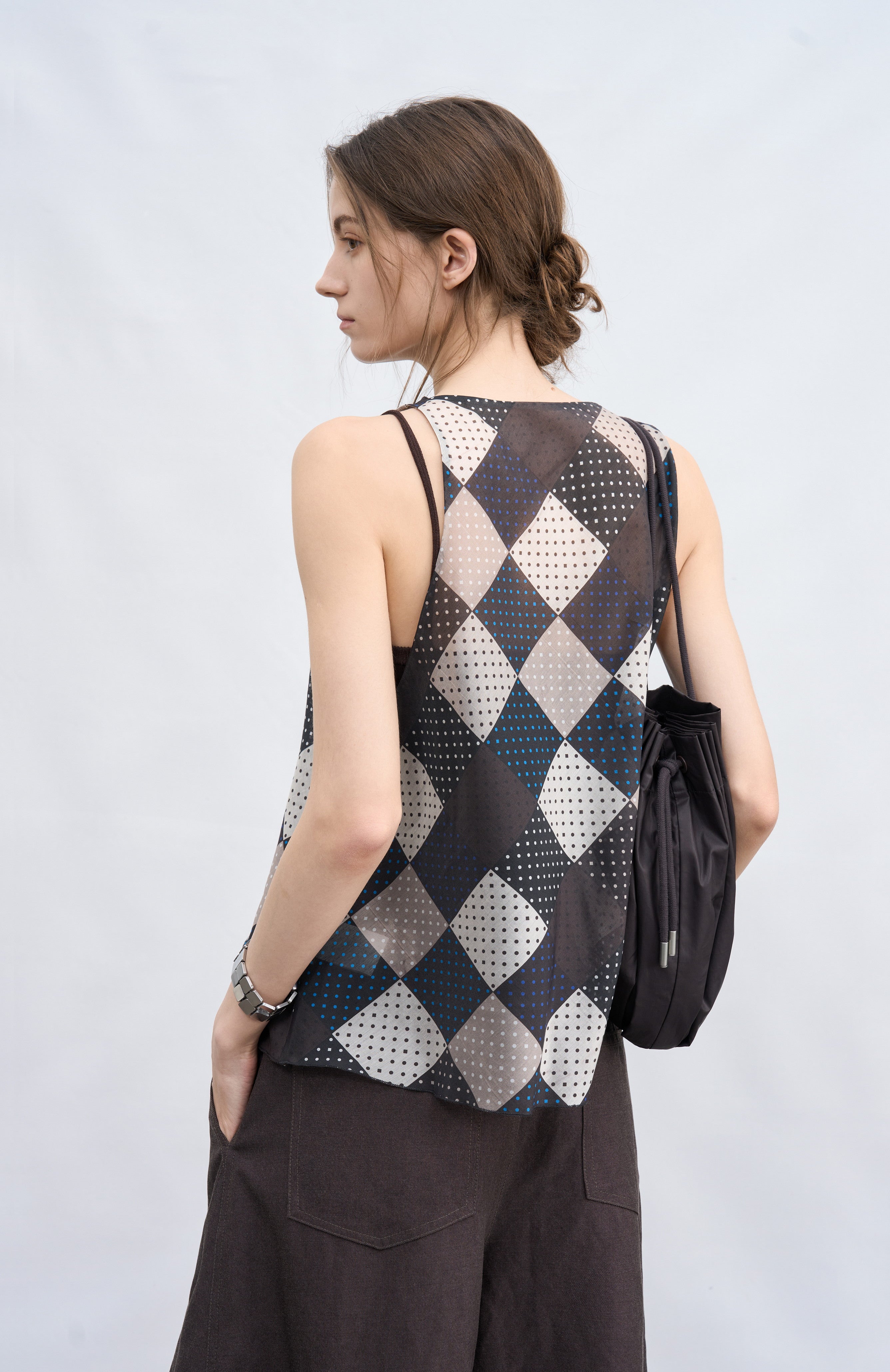 AIRY DOT CHECK TOP