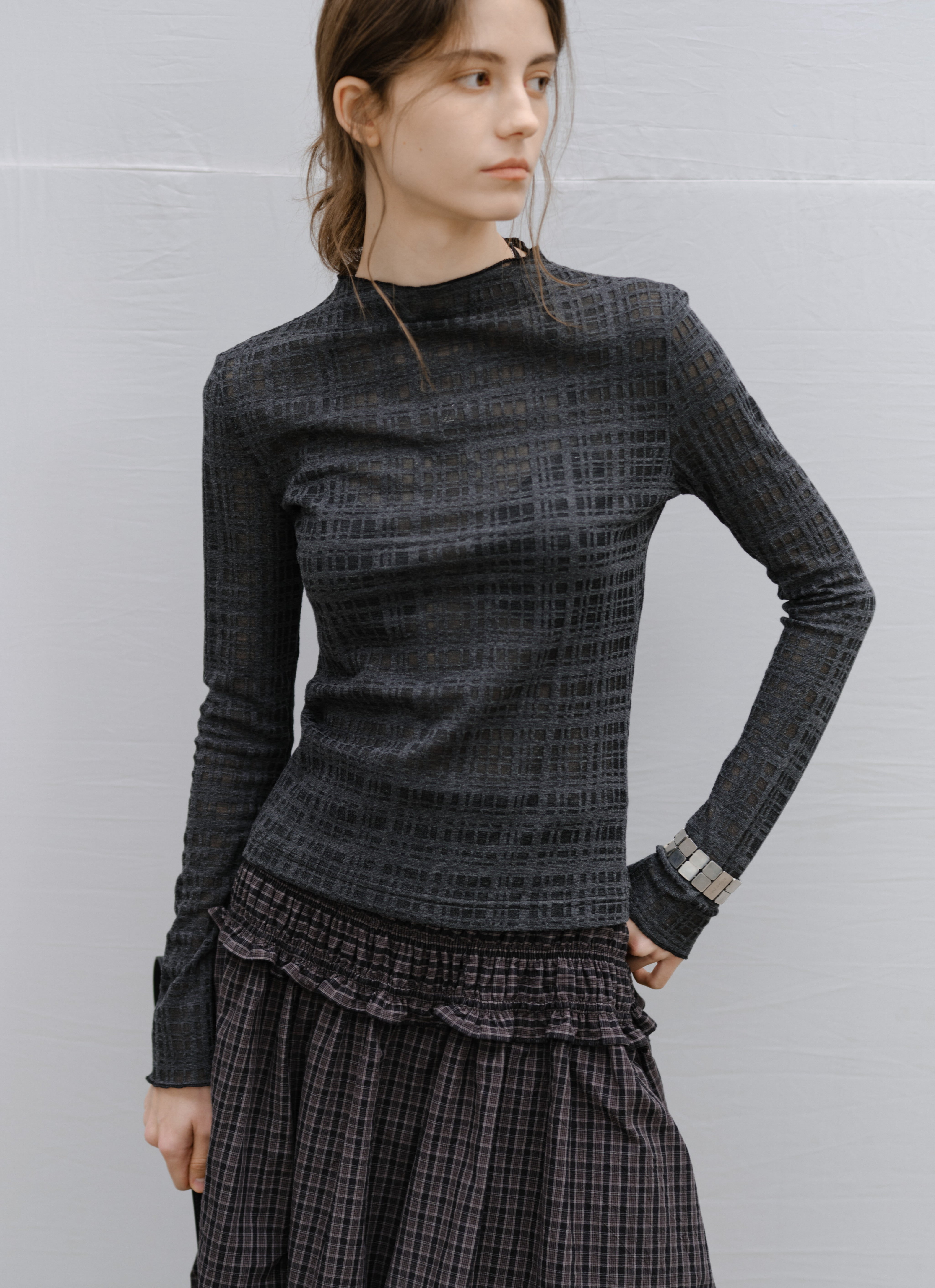 SHEER NET JACQUARD TOP / シアーネットジャカードトップ