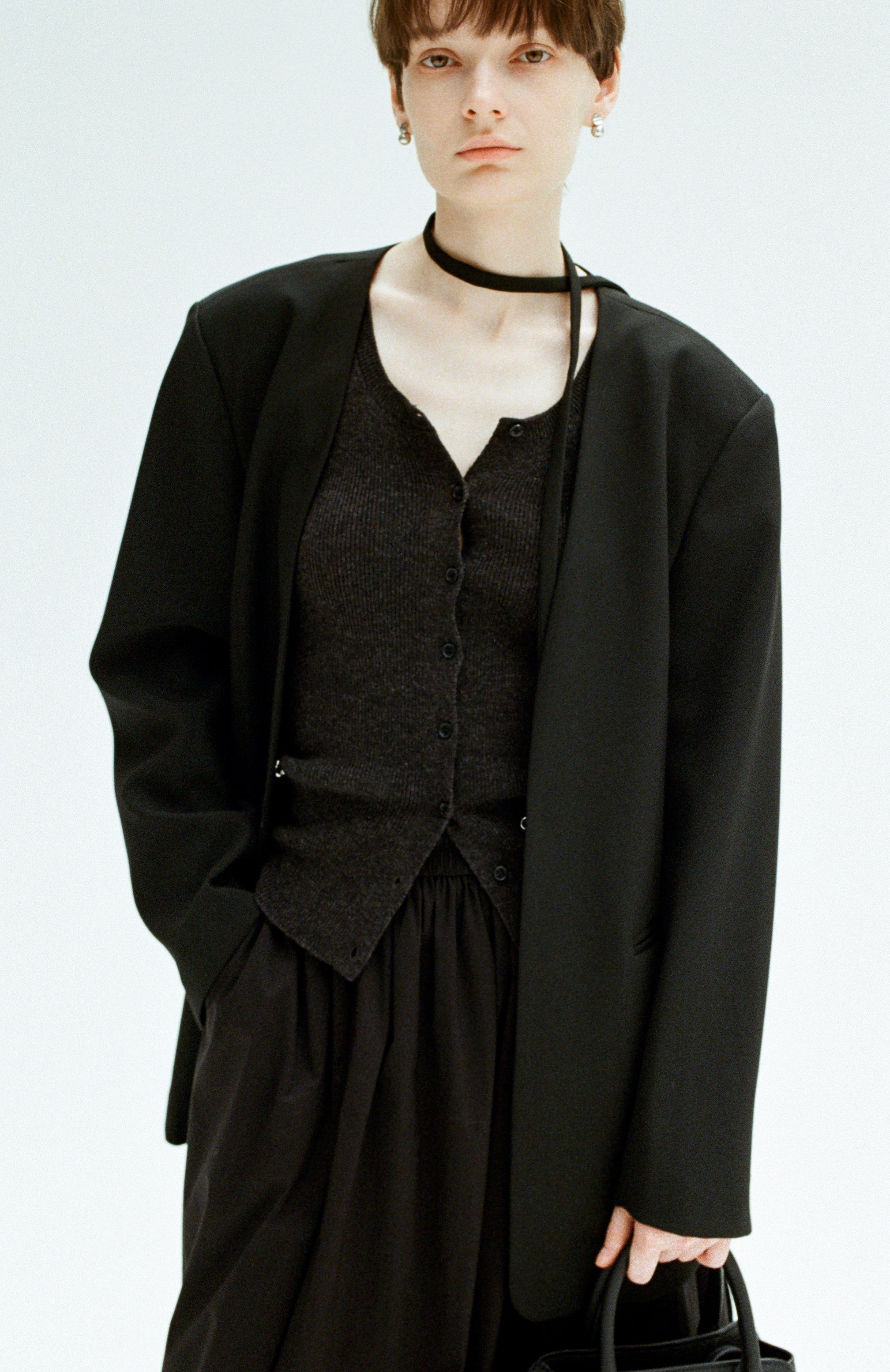 V-NECK COLLARLESS JACKET / Vネックノーカラージャケット