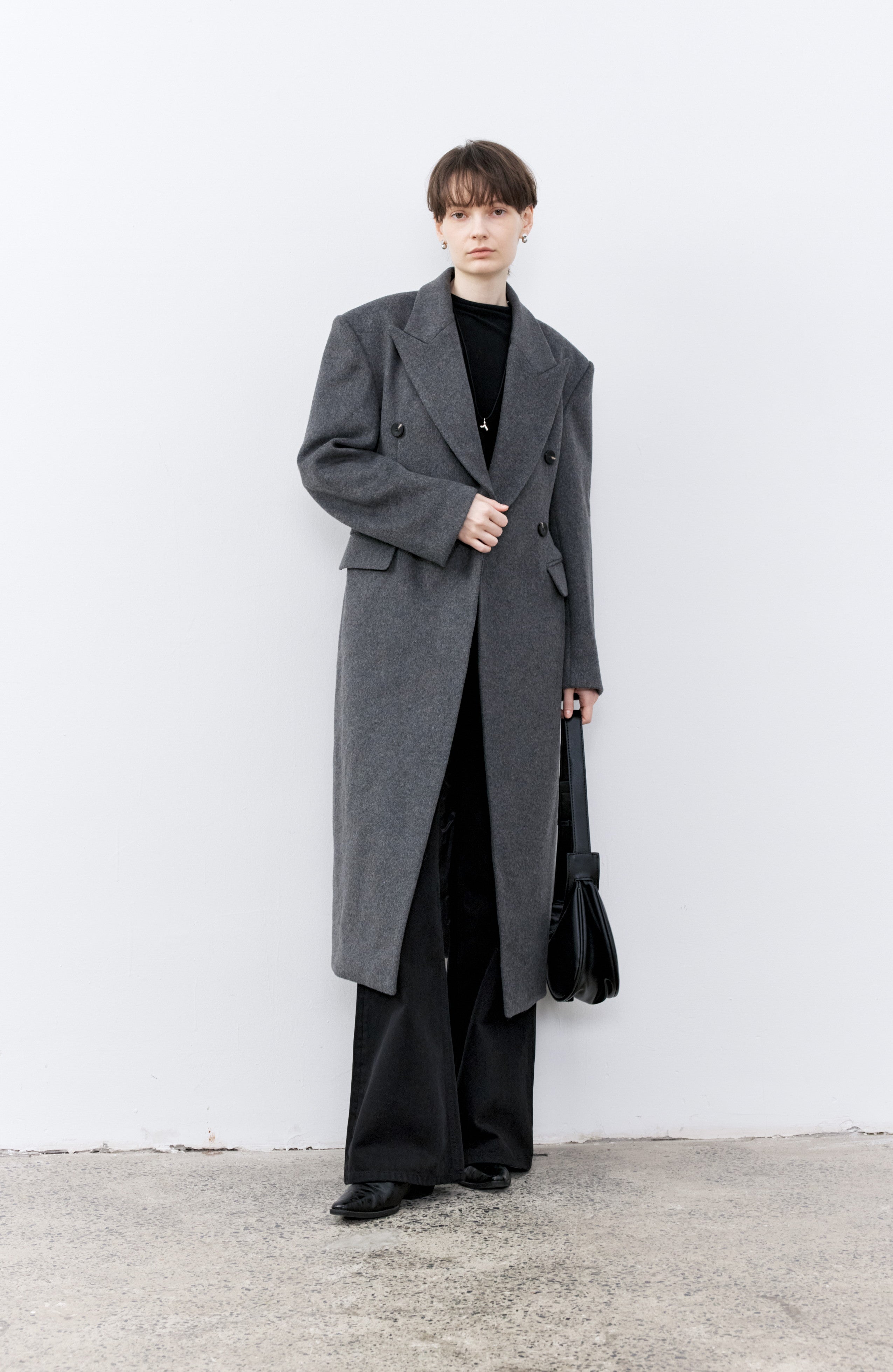 GRAY LONG PEA COAT