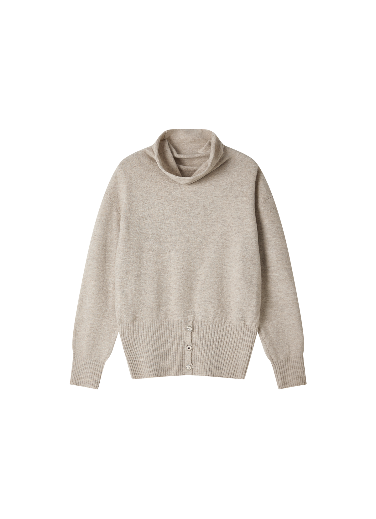 BUTTON HEM COWL SWEATER