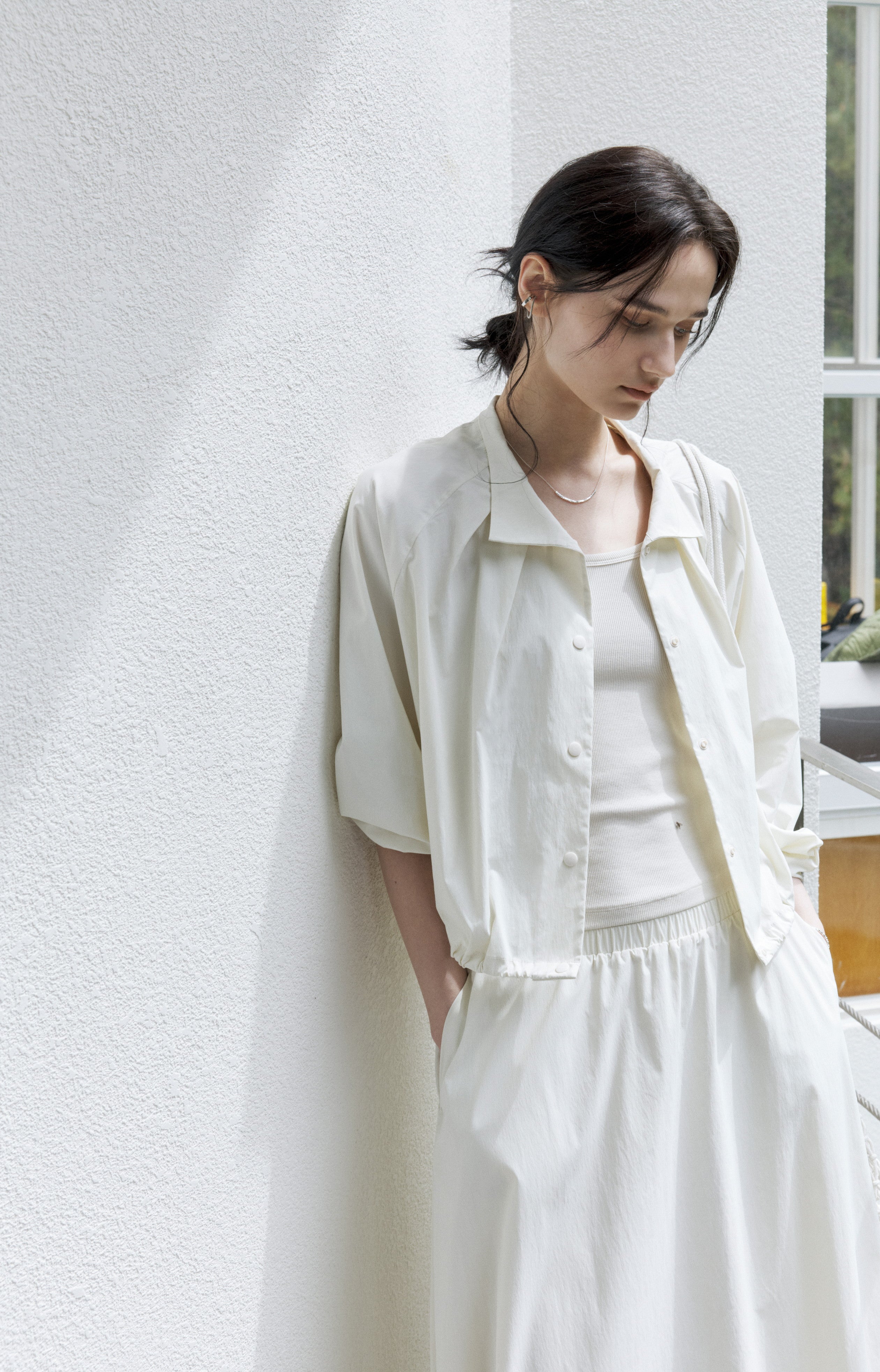 UV CUT NECK PLEATED DRAPE BLOUSON / UVカットネックプリーツドレープブルゾン