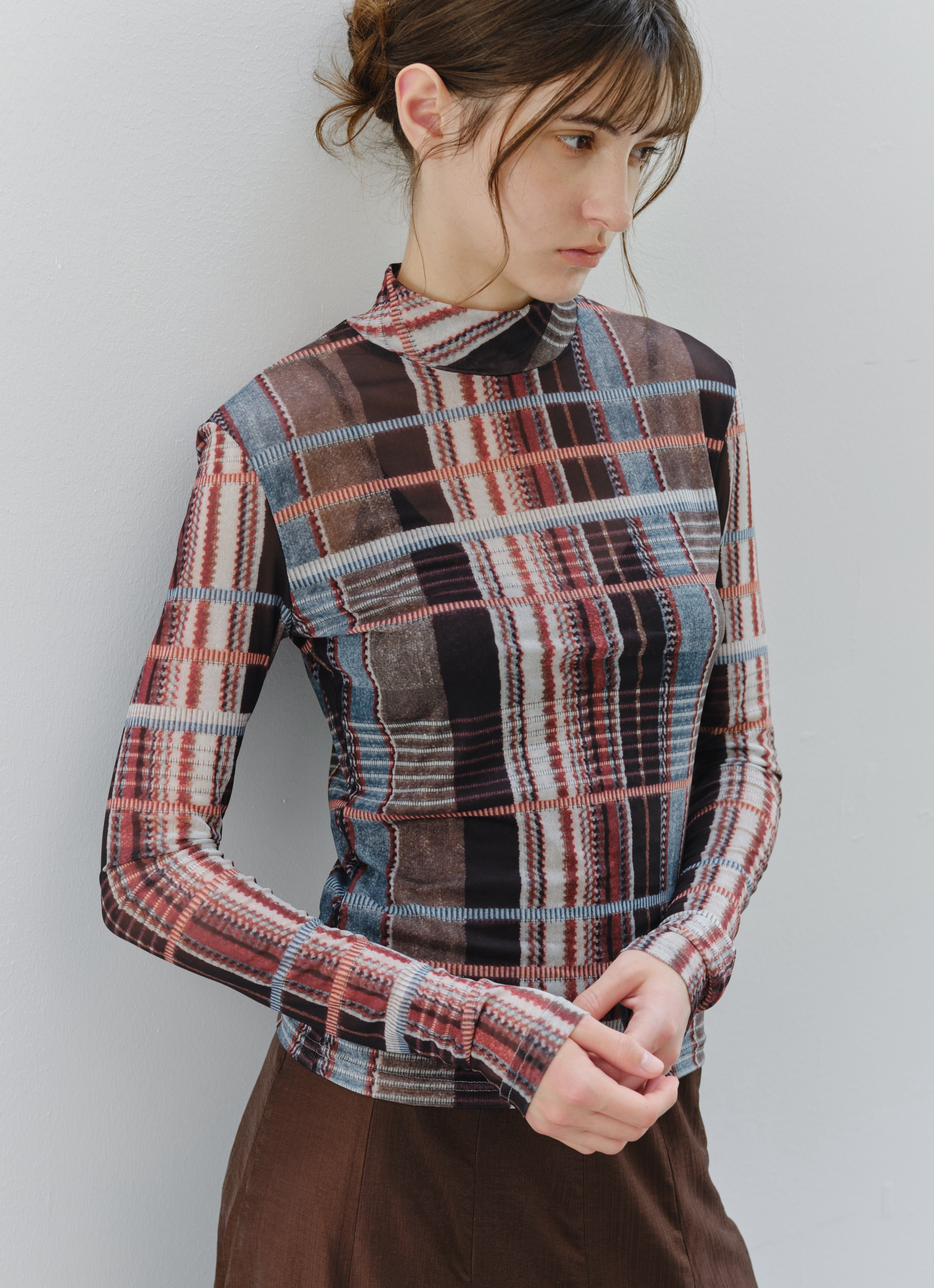WAVE CHECK SHEER TOP
