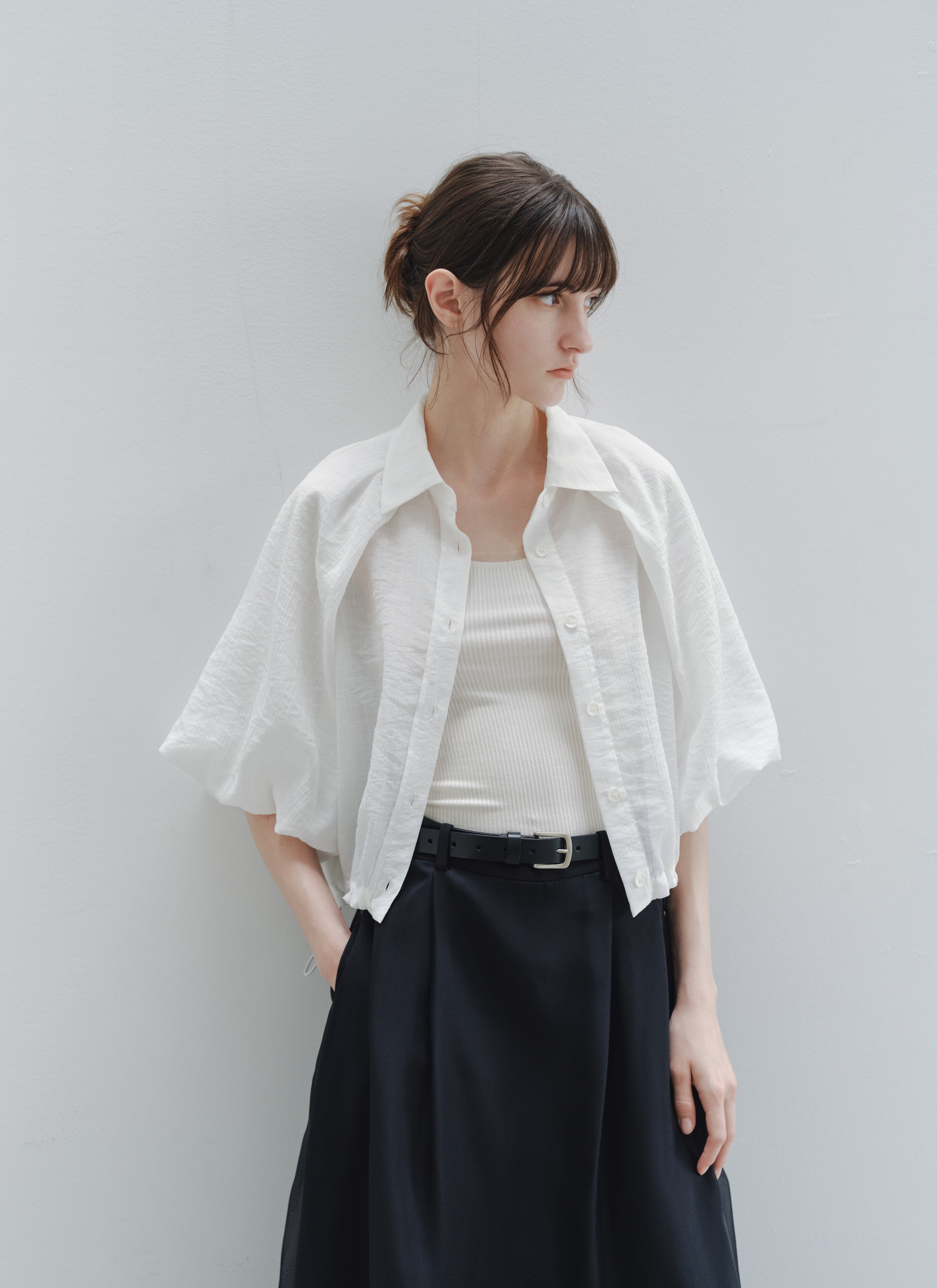 BALLOON SLEEVE DRAPE SHIRT