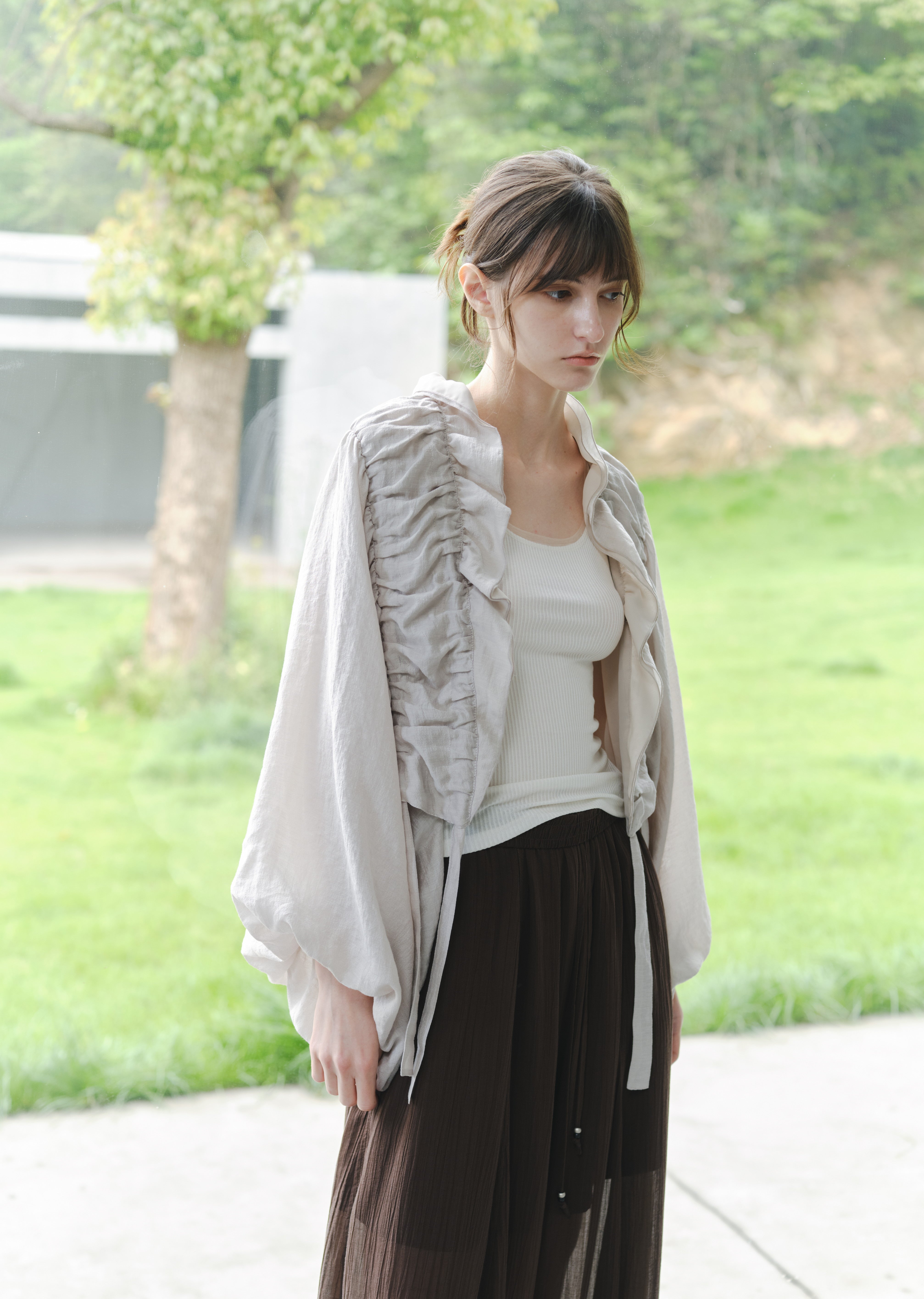 FRILL GATHER DRAPE BLOUSON / フリルギャザードレープブルゾン