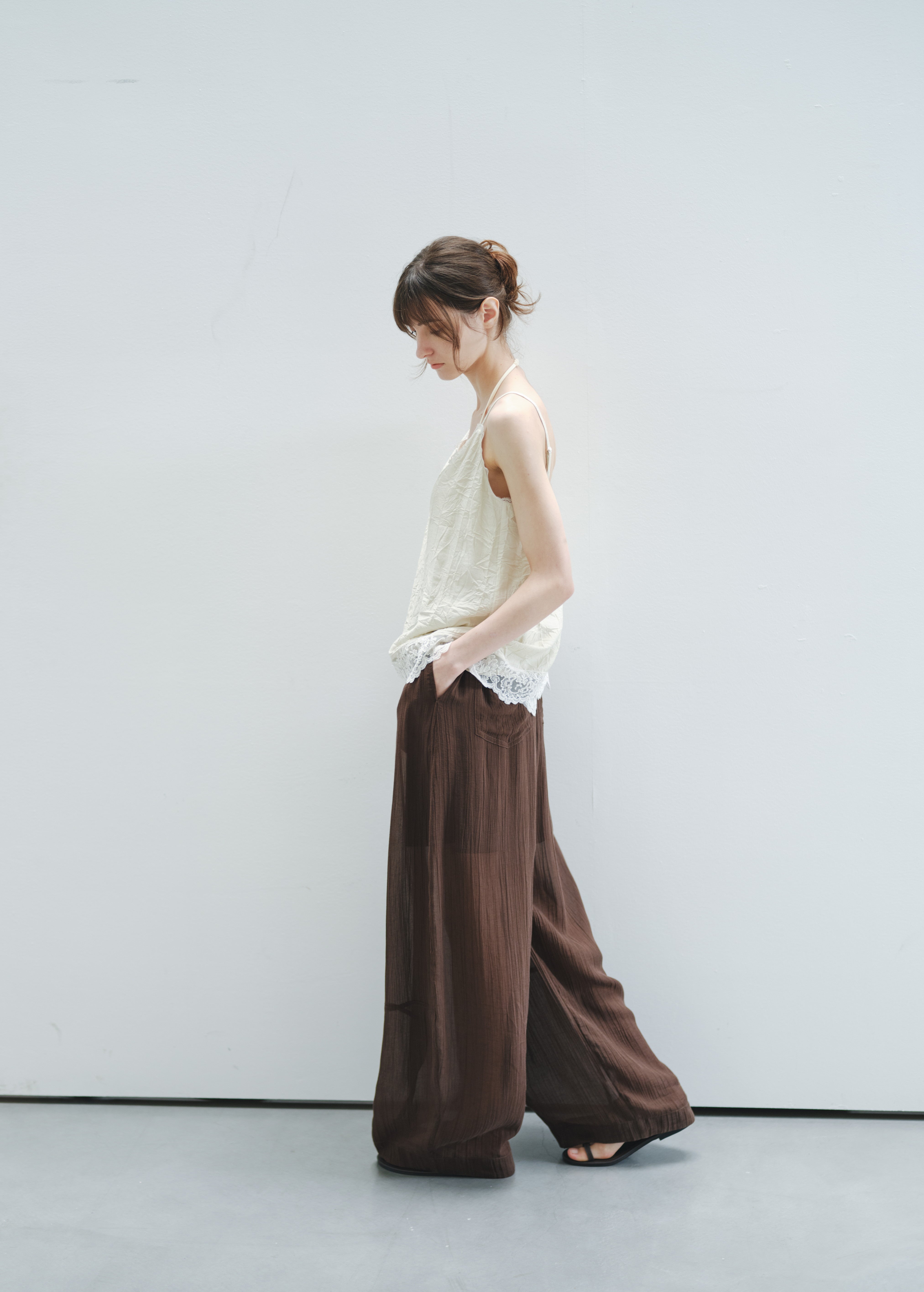 LAYERED SHEER DRAPE PANTS / レイヤードシアードレープパンツ