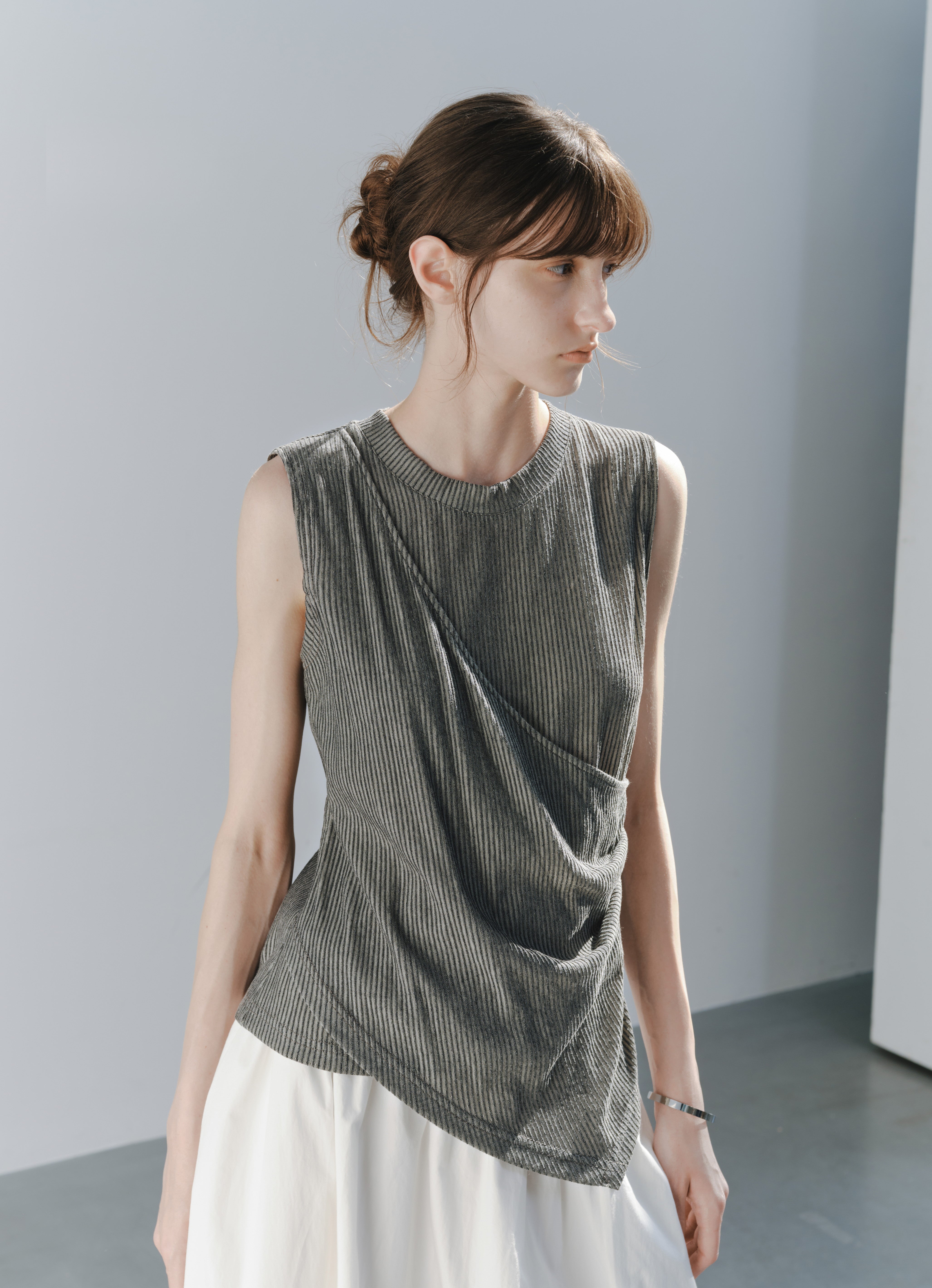 SIDE GATHER STRIPE TOP