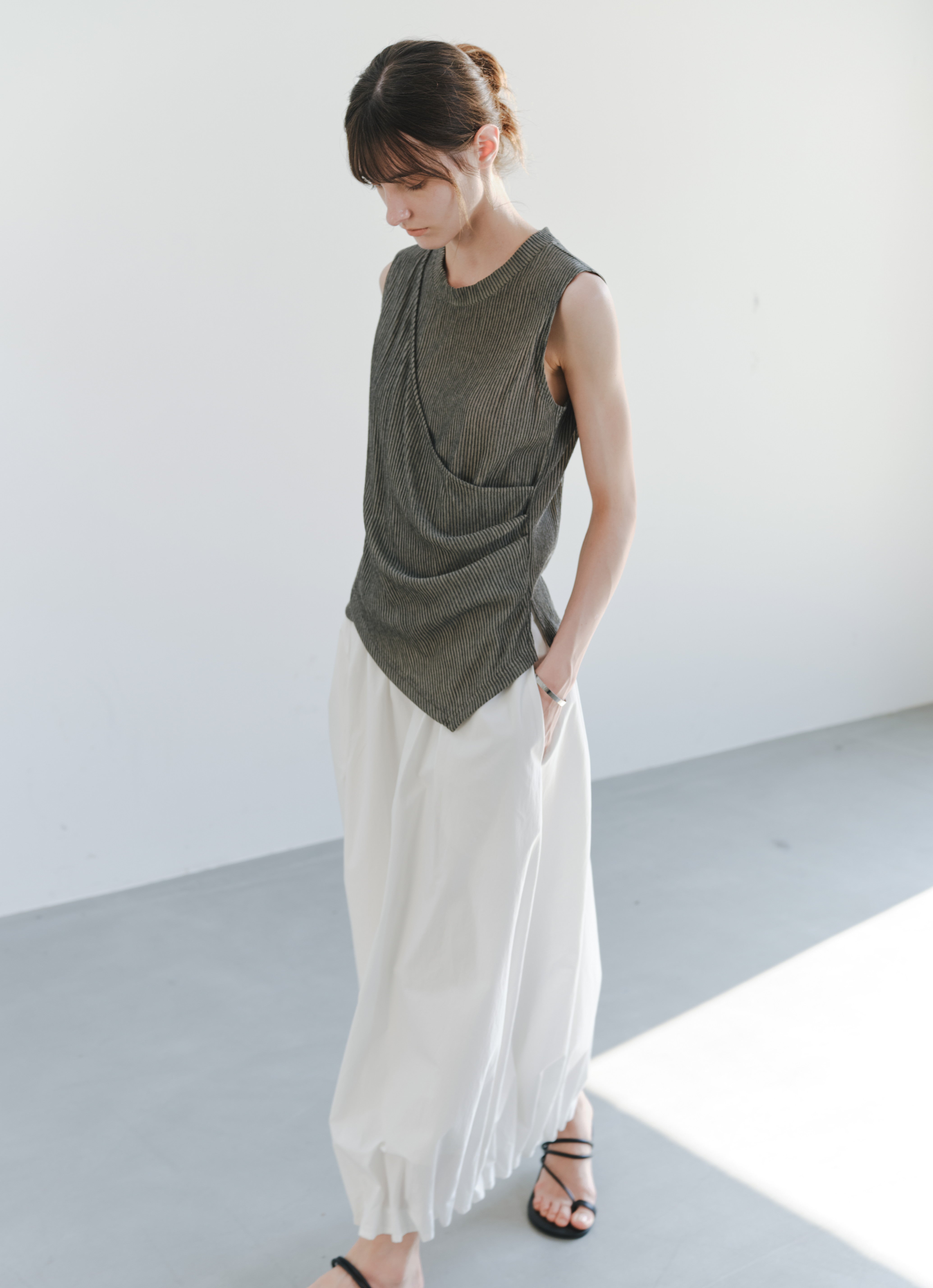 N*n様 kanizsa 17aw wide layered stripe sl SIDE GATHER STRIPE TOP