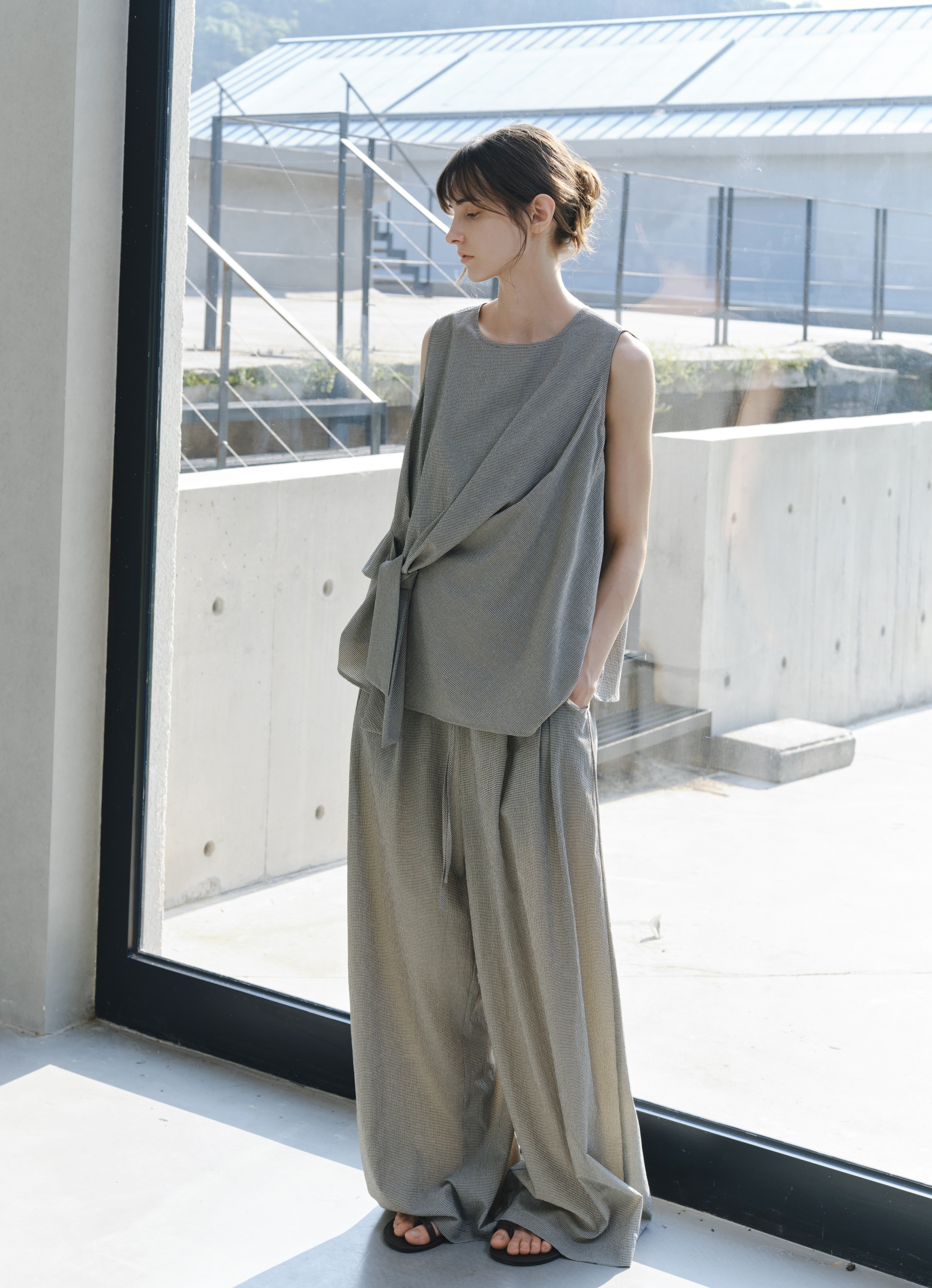 SEERSUCKER WIDE PANTS