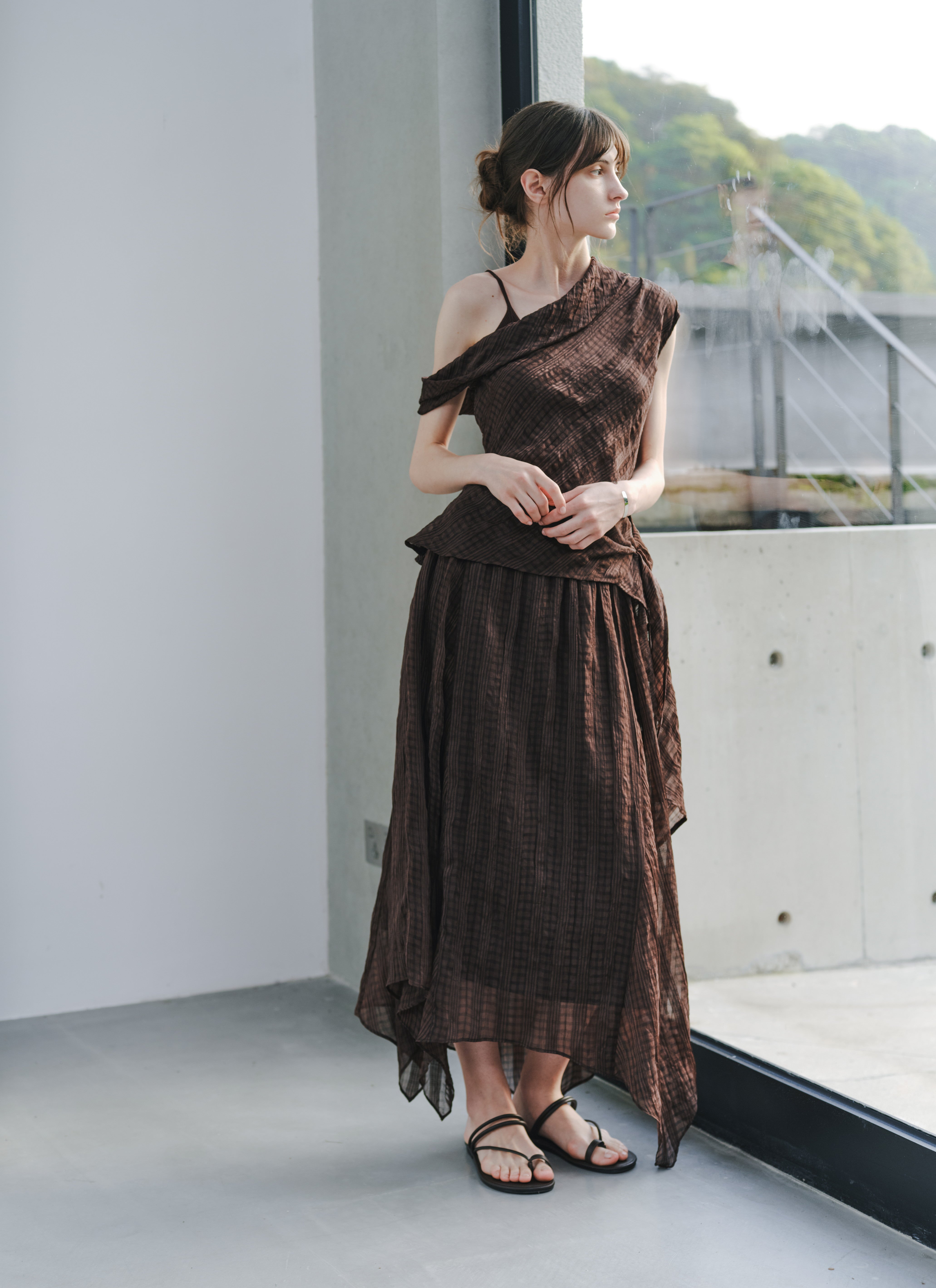 SHEER CHECK LAYERED SKIRT