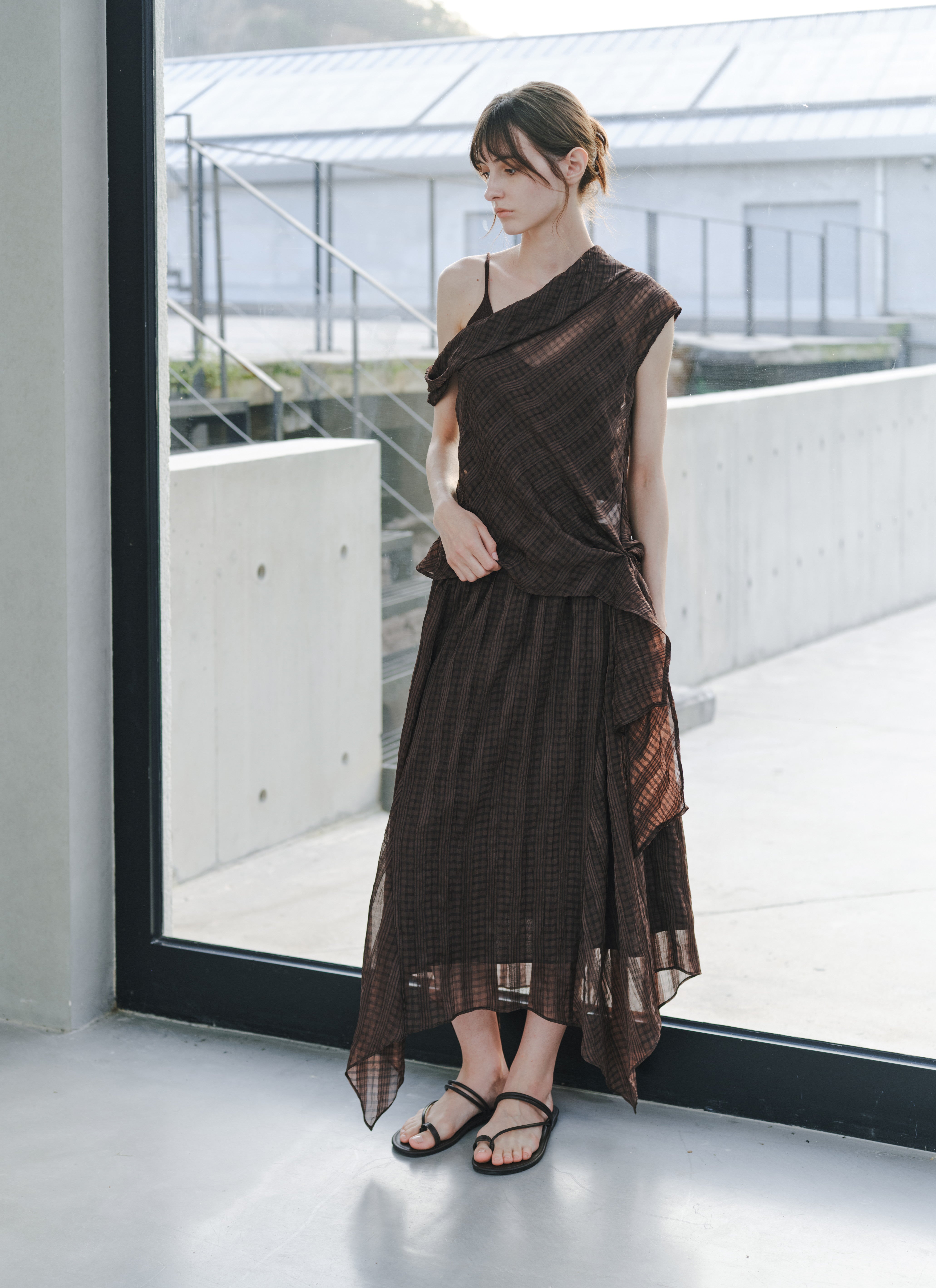 SHEER CHECK LAYERED SKIRT