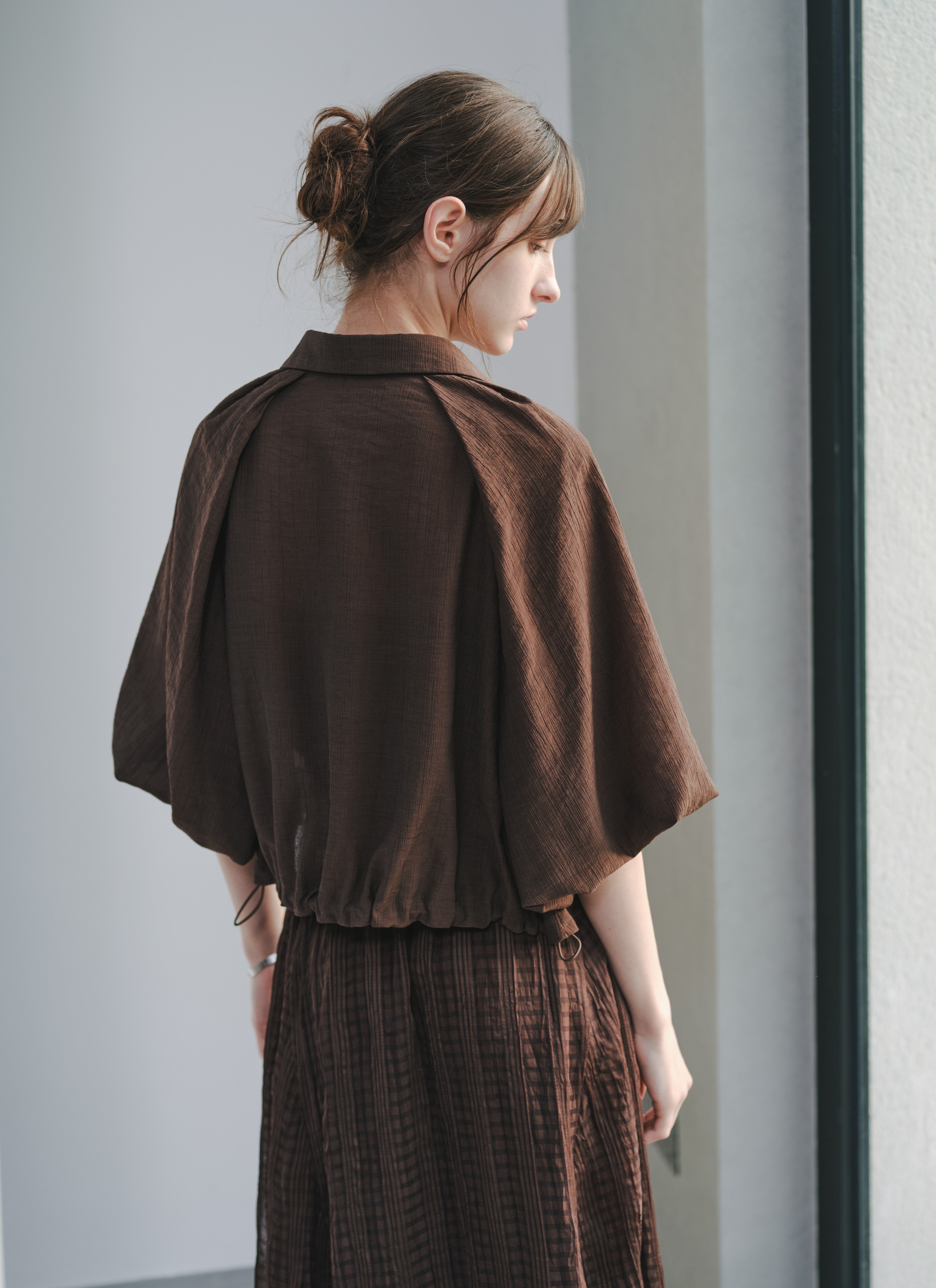 BALLOON SLEEVE DRAPE SHIRT