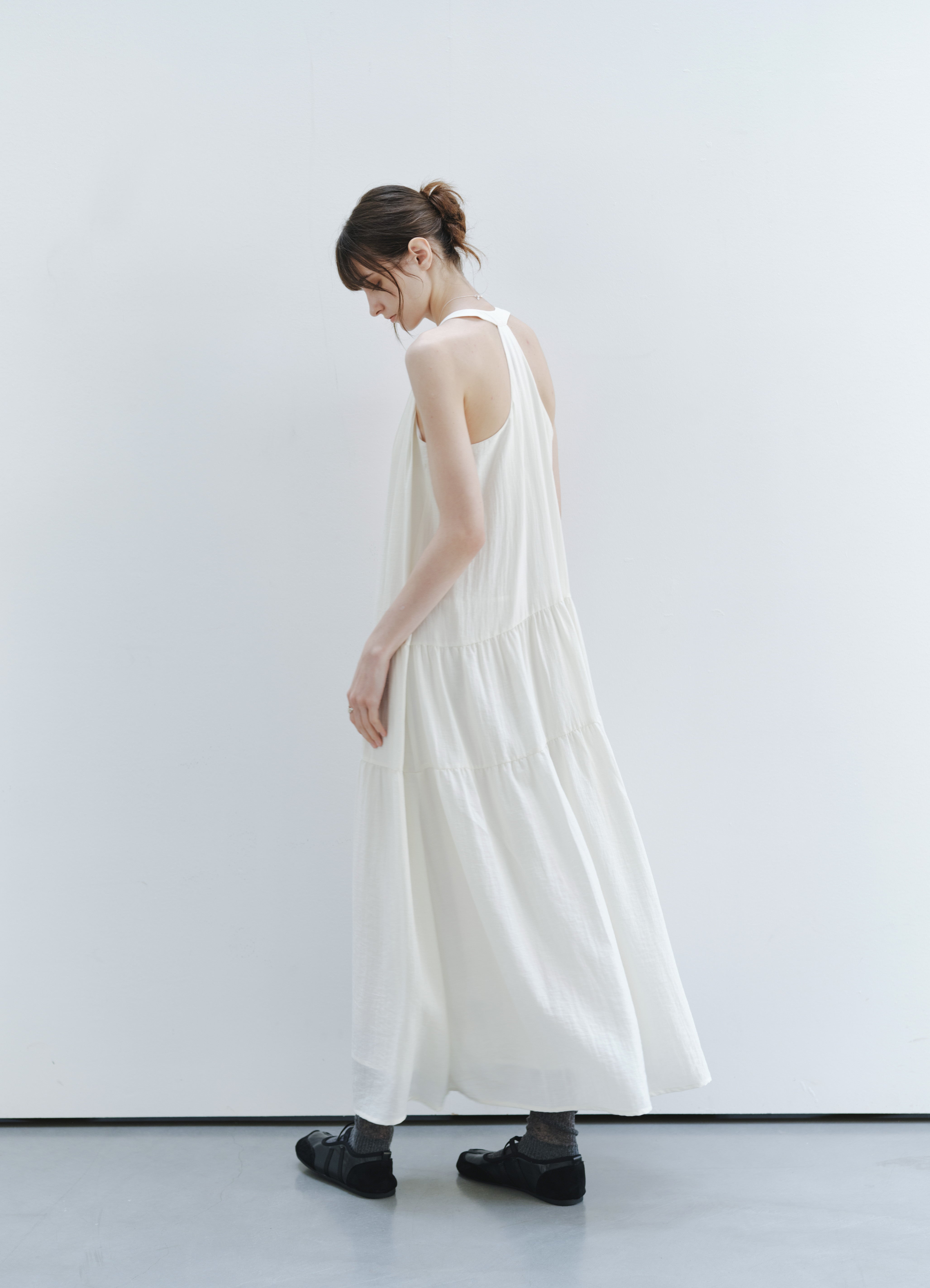 SOFT PLEAT HALTER DRESS