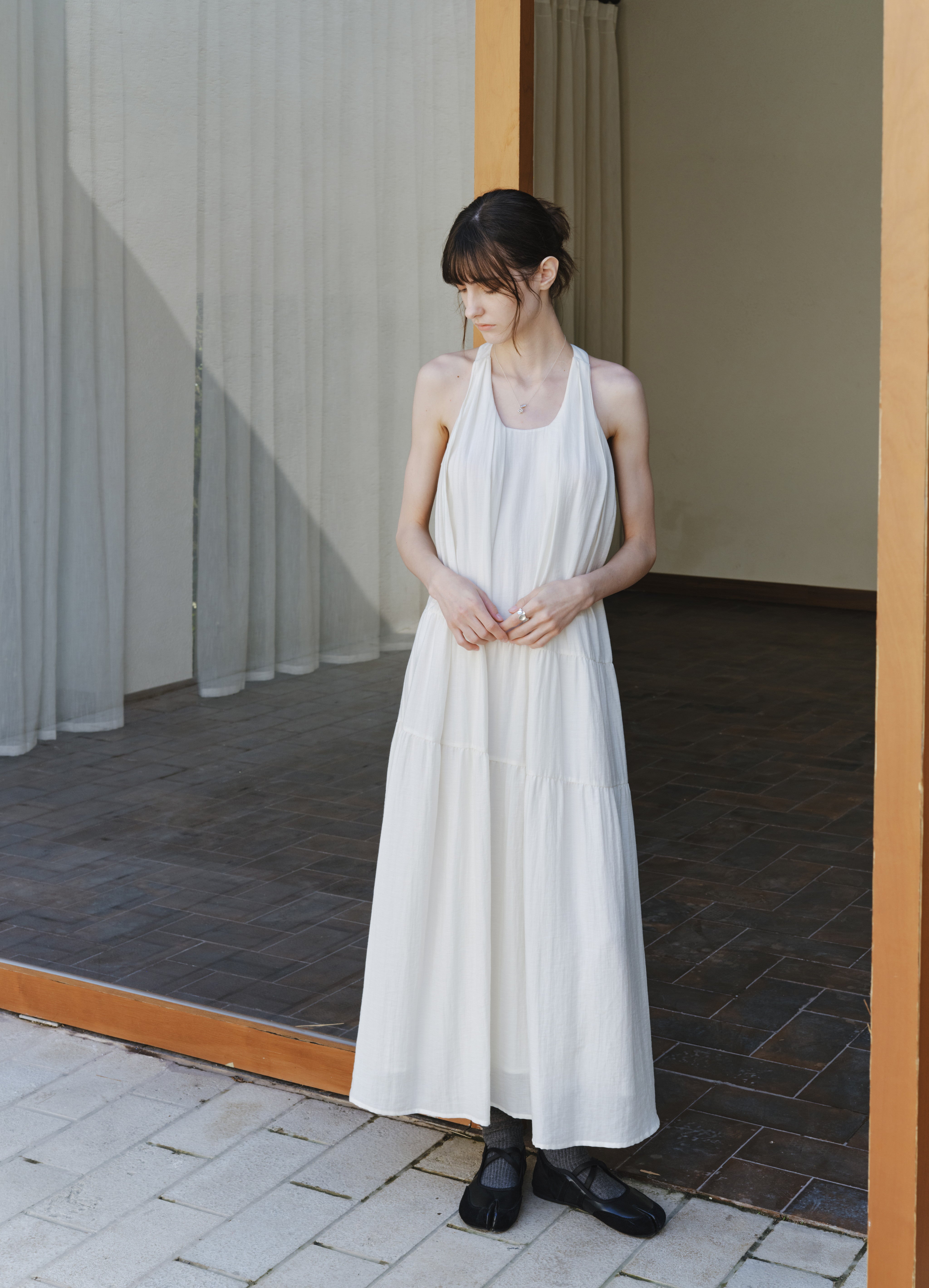 SOFT PLEAT HALTER DRESS