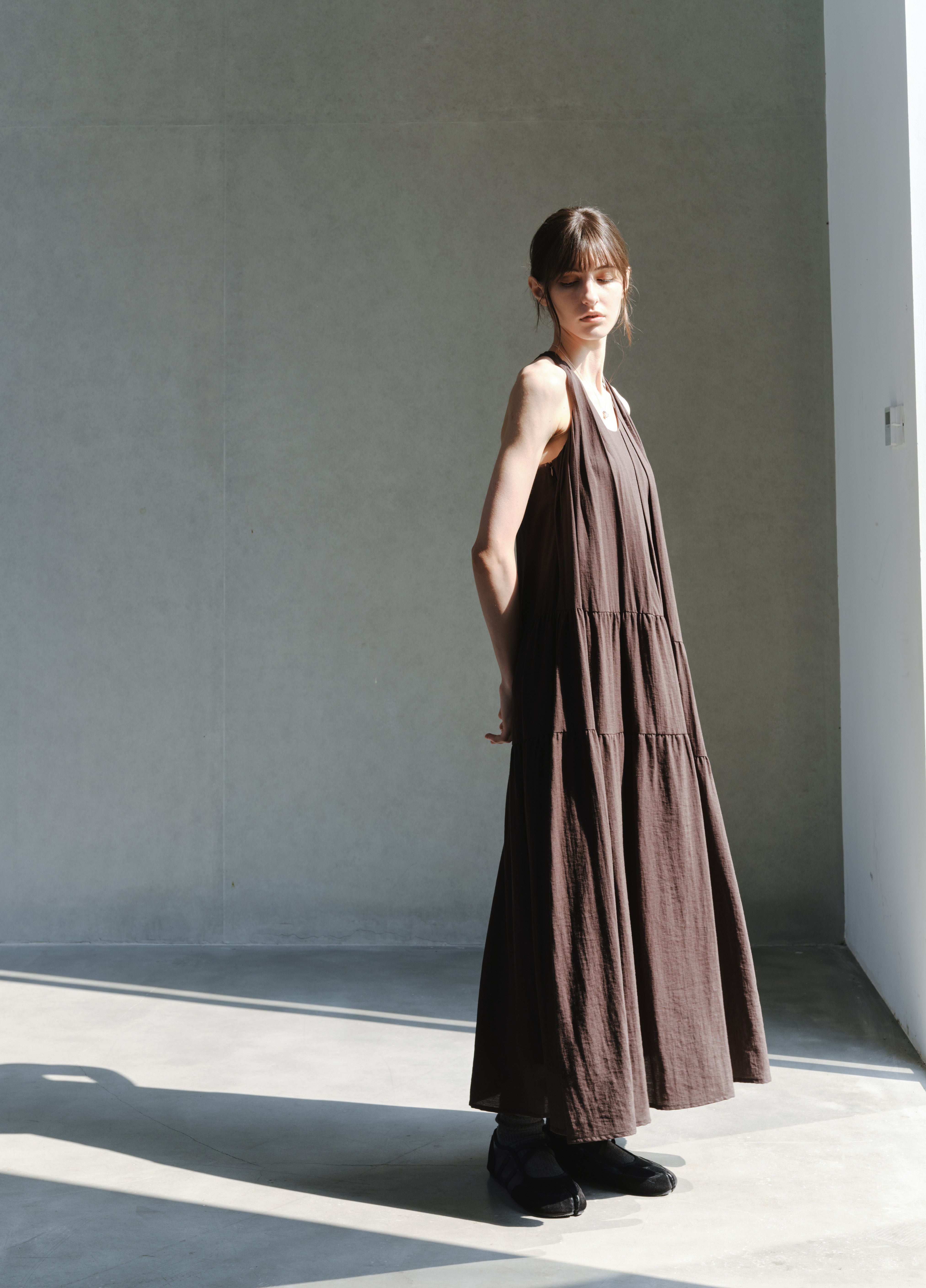SOFT PLEAT HALTER DRESS