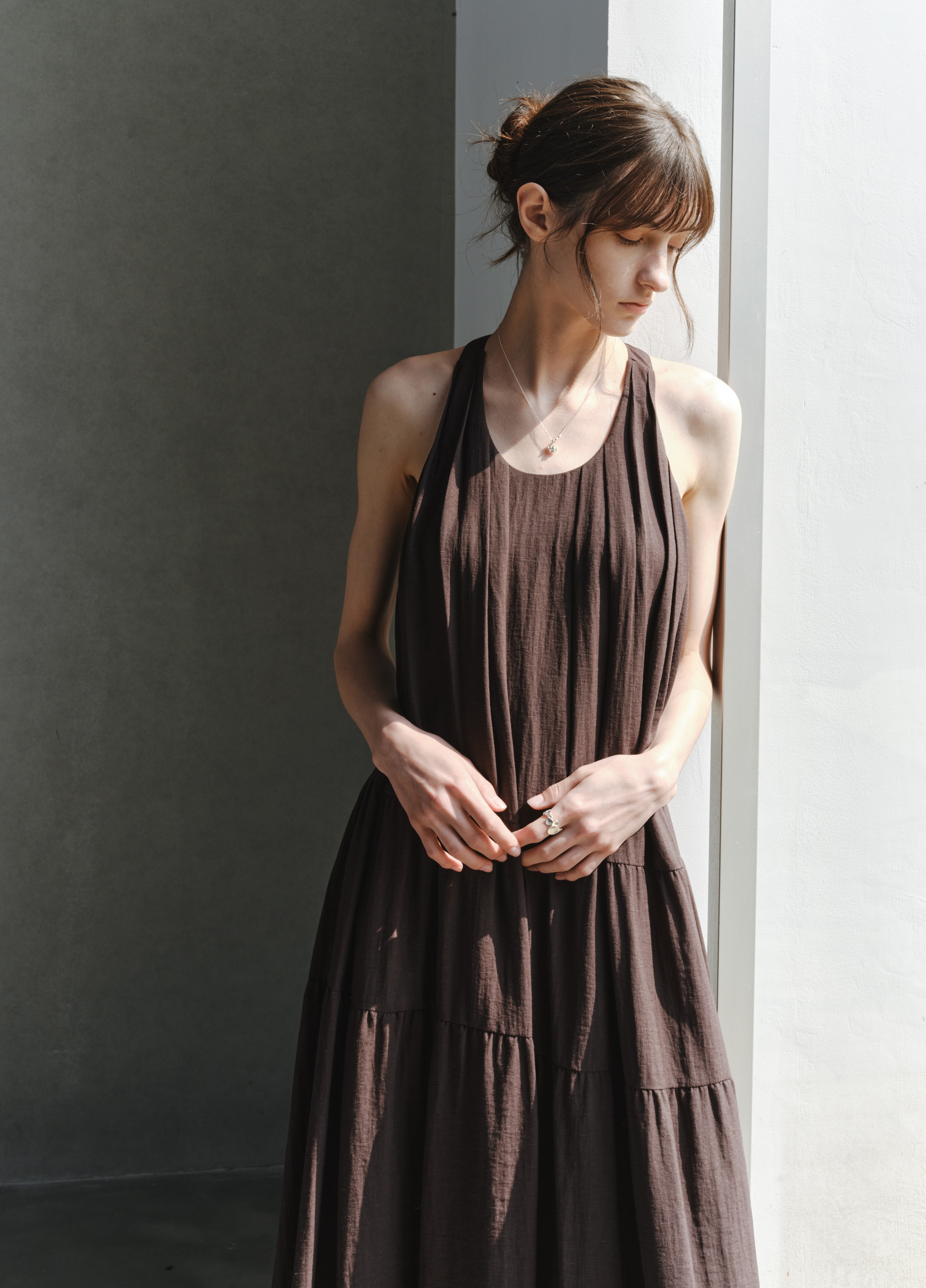SOFT PLEAT HALTER DRESS