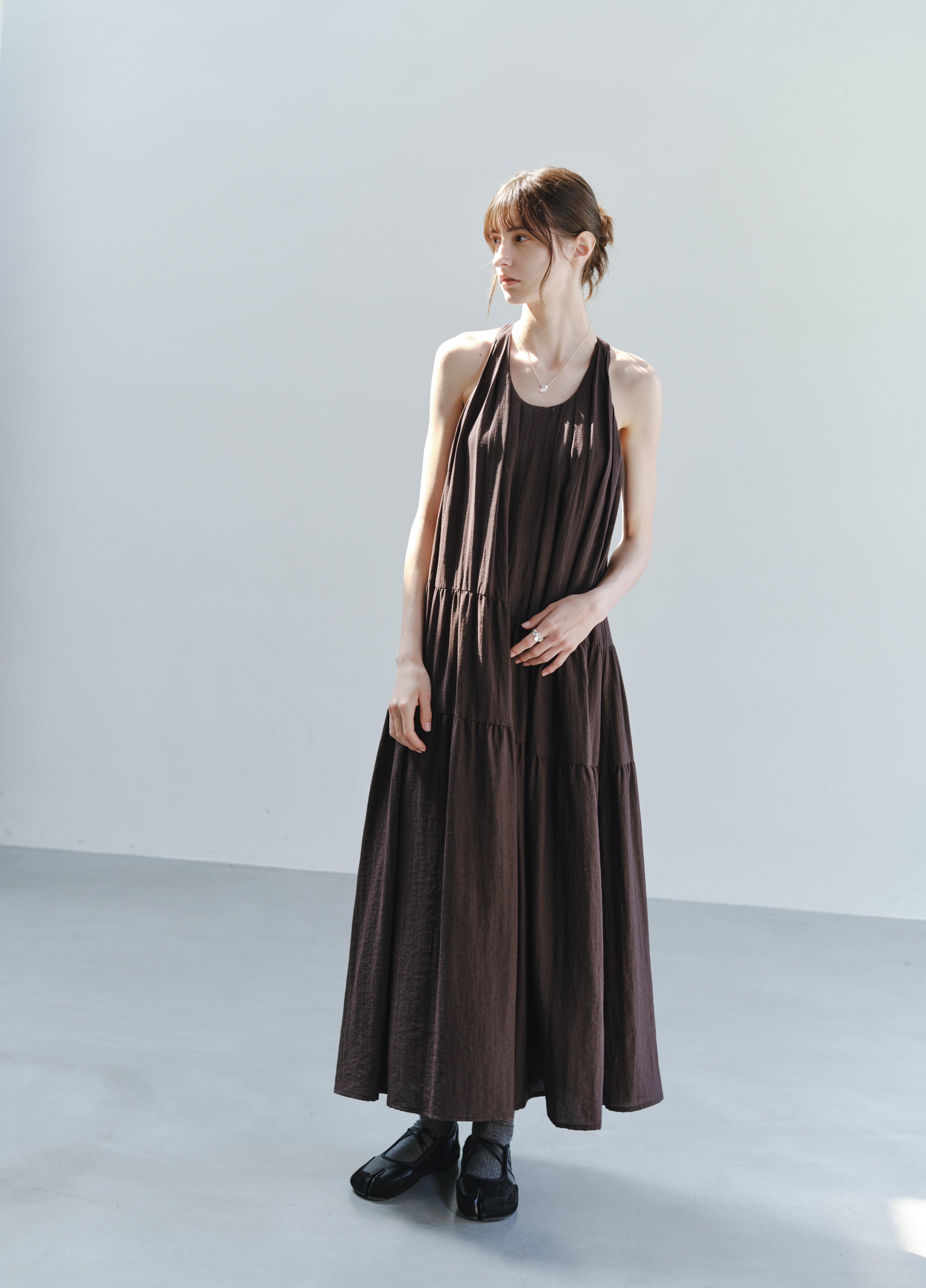 SOFT PLEAT HALTER DRESS